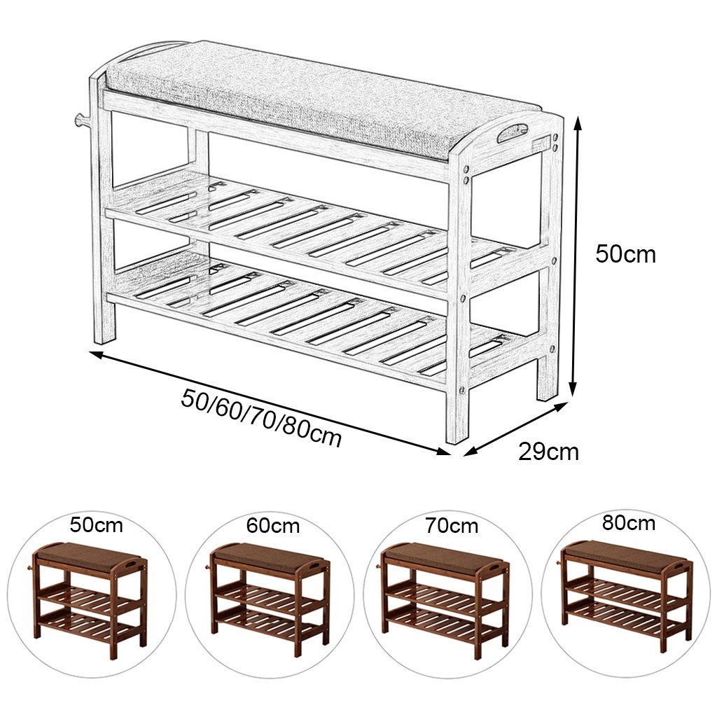Premium Bamboo Shoe Bench with Hooks - 80cm Over The Door Shoe Organizer & Storage Cabinet - Espresso Finish Wooden Shoe Rack for Entryway, Bedroom, or Closet Organization