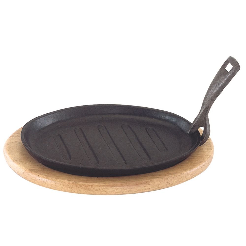 Premium Cast Iron Steak Platter with Wooden Underliner - Durable Serving Dish for Grilled Steak, BBQ, and Dinner Parties - Perfect for Restaurants, Outdoor Dining & Home Entertaining
