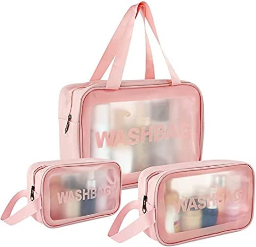 RP MALL Multipurpose Transparent PVC Zipper Cosmetic Travel Wash Bag - Waterproof Toiletry Makeup Organizer Pouch for Women & Girls - Perfect for Travel, Gym, Beach & Daily Essentials Storage