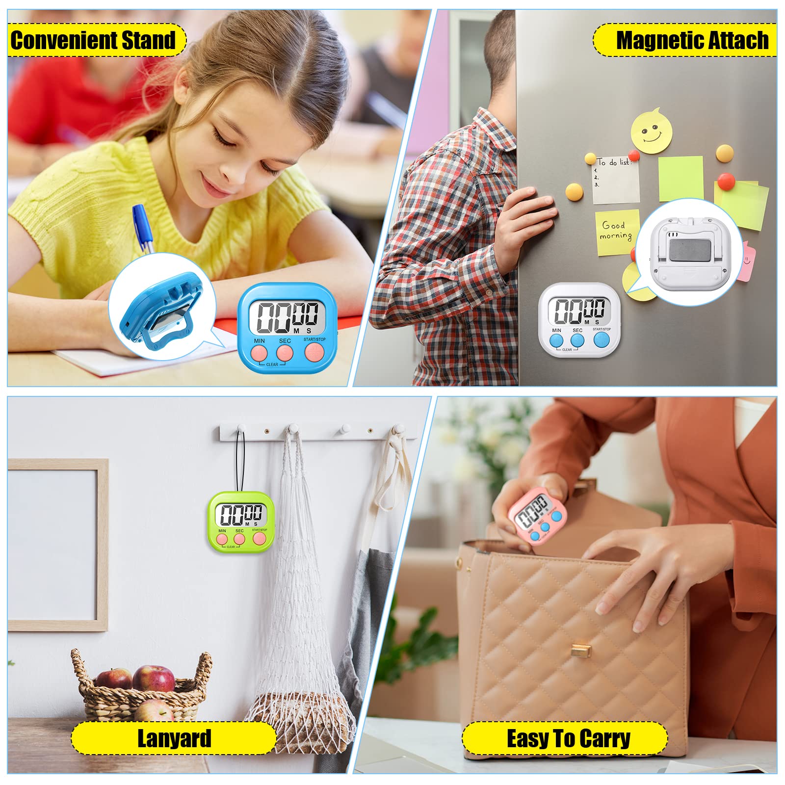 Macarrie 48-Pack Digital Kitchen Timers - Magnetic Back LCD Display with Loud Alarm | Count Up/Down Function | Perfect for Cooking, Baking, Teachers & Classroom Use