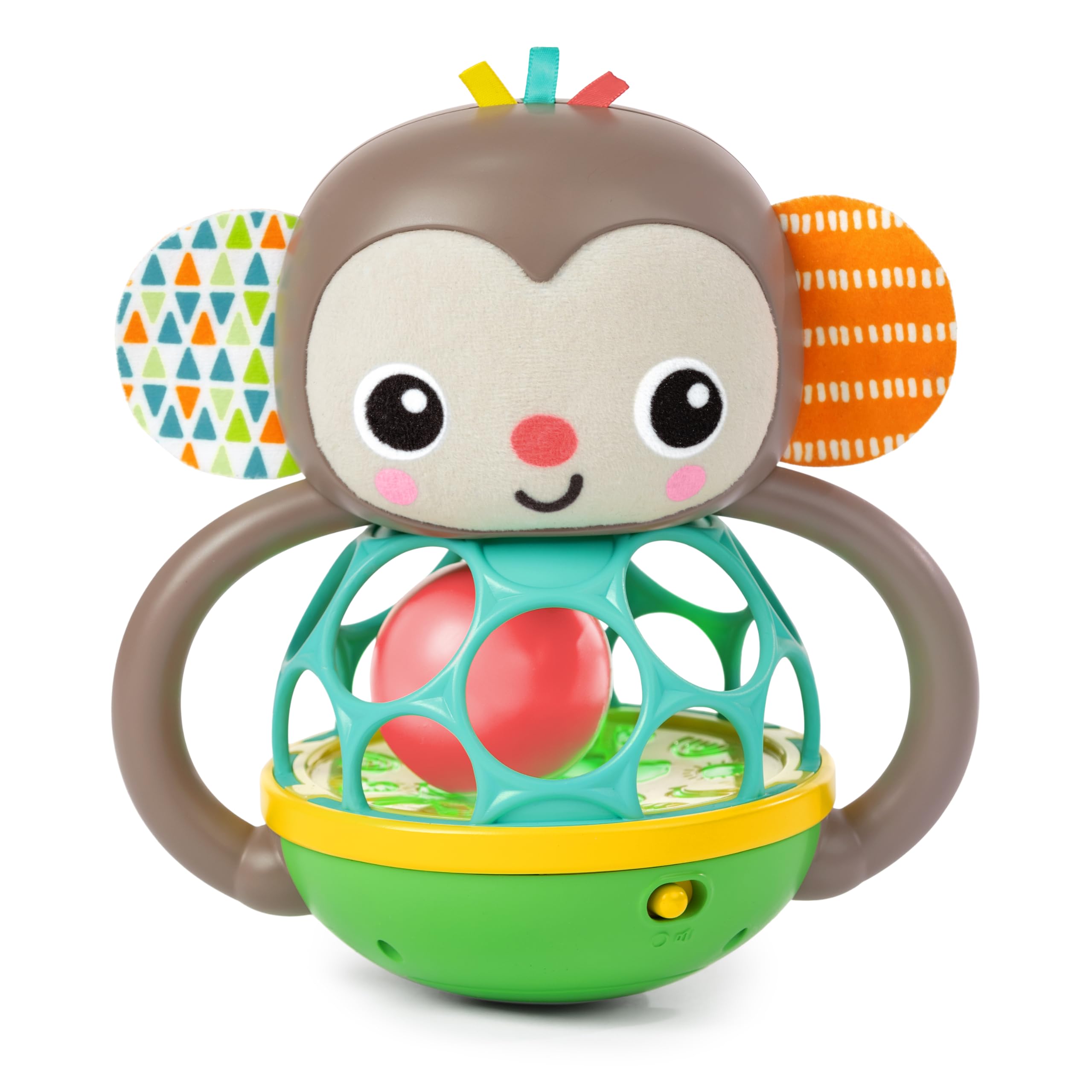 Bright Starts Grab & Giggle Musical Light-Up Monkey Rattle Toy with Easy-Grip Oball - Interactive Baby Toy for 6+ Months - Perfect for Tummy Time, Sensory Play & Early Development