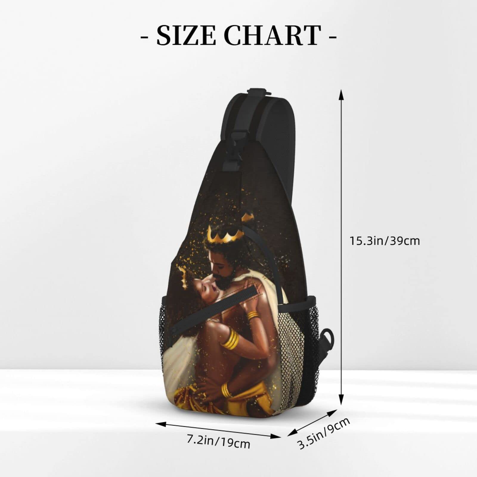 Women's Sling Backpack - Lightweight Travel Hiking Daypack for Women & Men, Shoulder Bag for Sports, Running, Climbing & Casual Use - African Queen & King Black Crown Design (Includes Glasses Case) - Perfect for Outdoor Adventures, Gym Workouts & Daily Commute