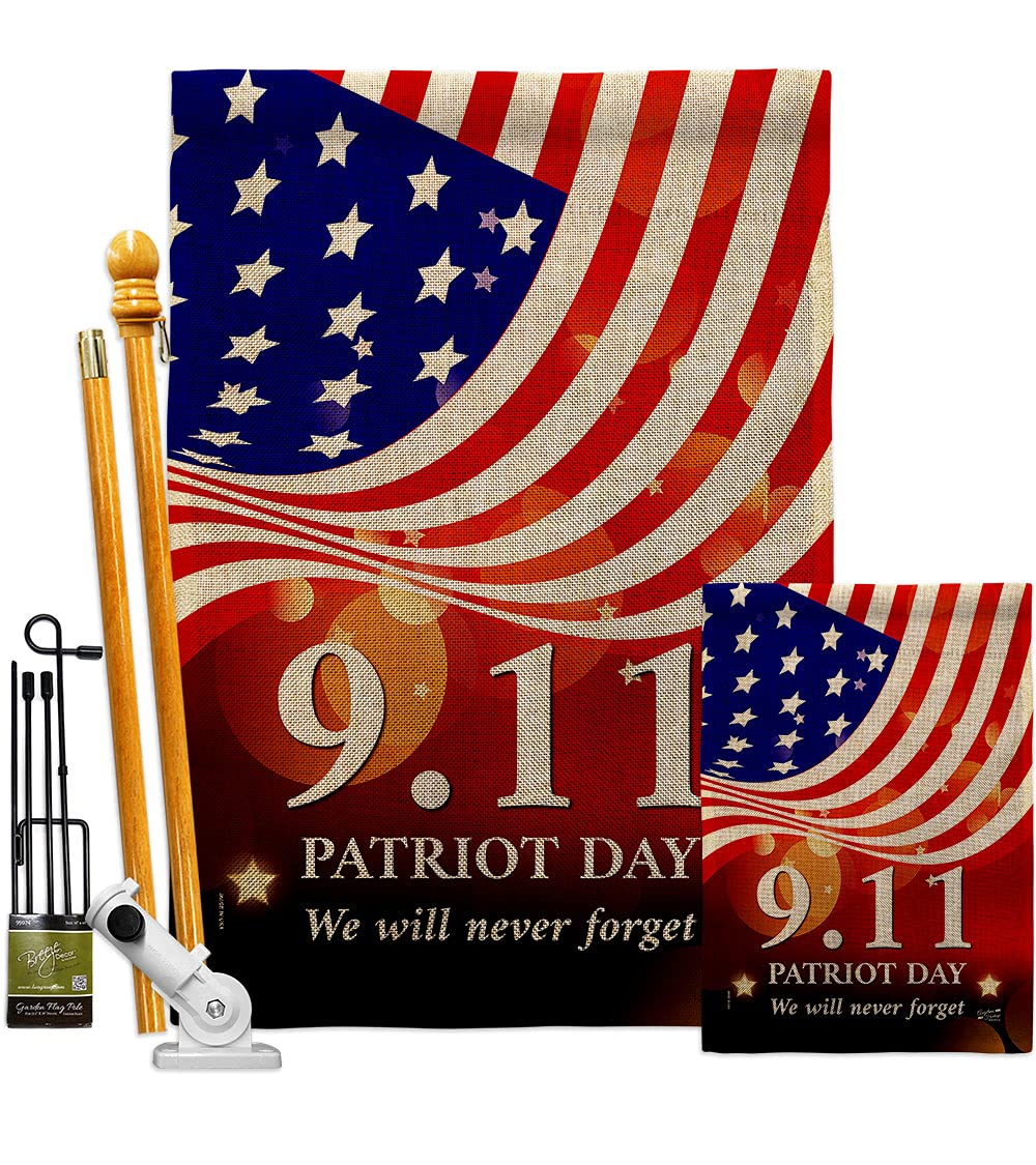 Patriotic 911 Memorial Burlap Garden Flag Kit - Double-Sided 28x40 Inch USA-Made Yard Banner for Patriot Day, Americana & Peace Awareness - Perfect for Front Yard Decoration, Memorial Day & Independence Day Displays