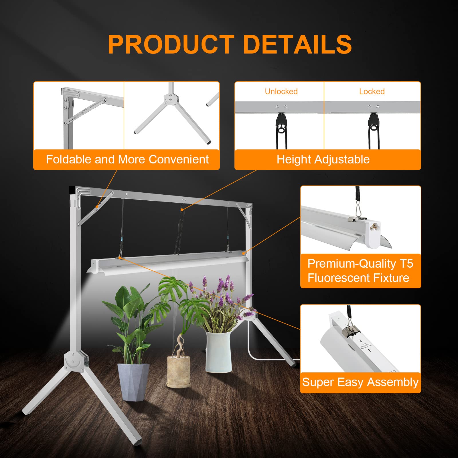 iPower 4FT T5 Fluorescent Grow Light System with Adjustable Stand - 54W Hydroponic Plant Light for Seed Starting, Indoor Gardening & Greenhouse Use - Energy Efficient Grow Lamp for Herbs, Vegetables & Flowers