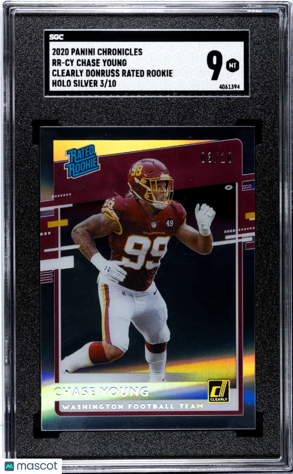 2020 Panini Chronicles Chase Young Rated Rookie Donruss Clear Cut SGC 9/10 - Football Trading Card for Collectors & Sports Fans - Perfect for Display, Investment & Memorabilia Collections