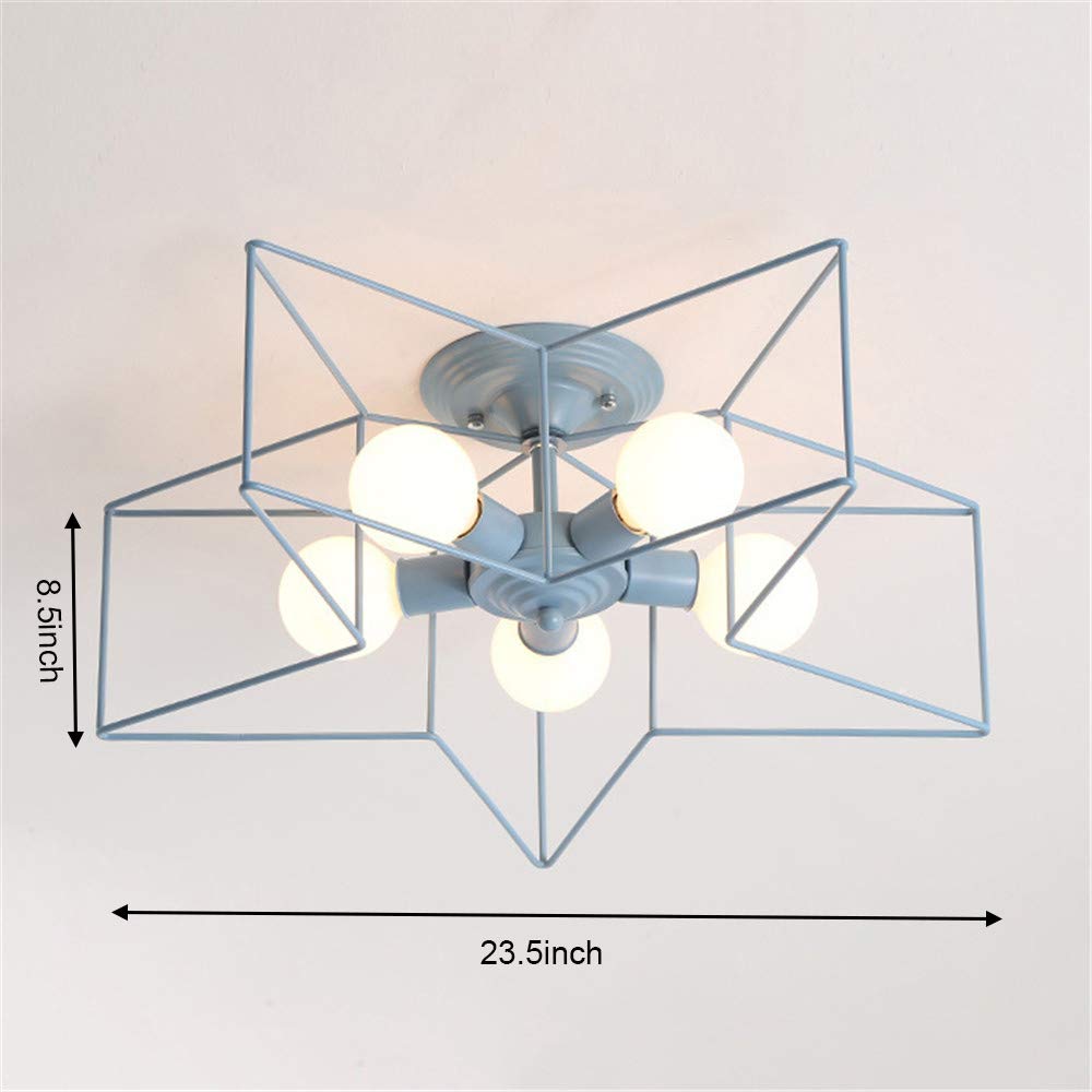 KWOKING 5-Light Star Ceiling Fixture - Modern Flush Mount LED Ceiling Light in Blue - Minimalist Design for Bedroom, Living Room & Nursery Lighting