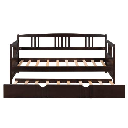Twin Size Wooden Daybed with Trundle - Espresso Finish | Space-Saving Sleeper for Guest Room, Kids Bedroom & Small Apartments