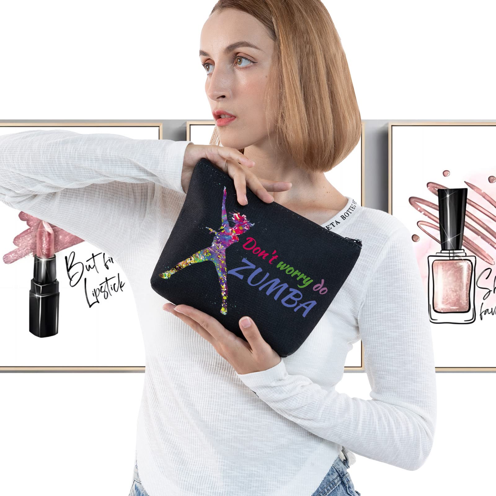 LEVLO Dance Makeup Bag for Dancers - Waterproof Cosmetic Pouch with Zipper - Perfect Gift for Dance Lovers (Do Zuba Black) - Ideal for Ballet, Jazz, and Dance Competitions