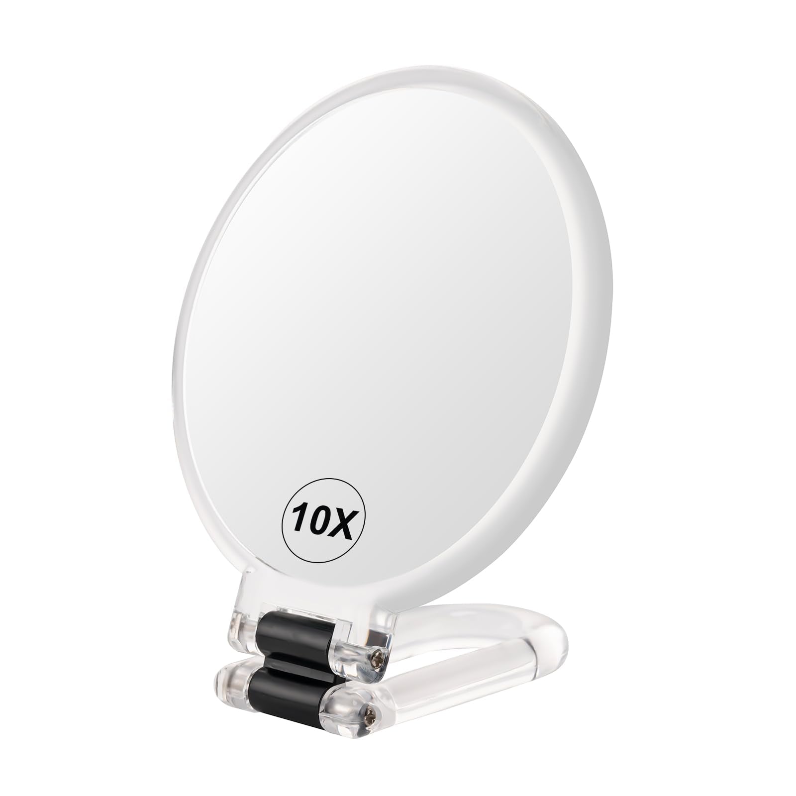 BOOMIBOO 10X Magnifying Mirror with Light, Double-Sided Foldable Travel Makeup Mirror - Adjustable Rotation, Handheld/Desk/Hanging Vanity Mirror for Makeup, Skincare & Eyebrow Grooming - Perfect for Travel, Bathroom & Dressing Table (Black)