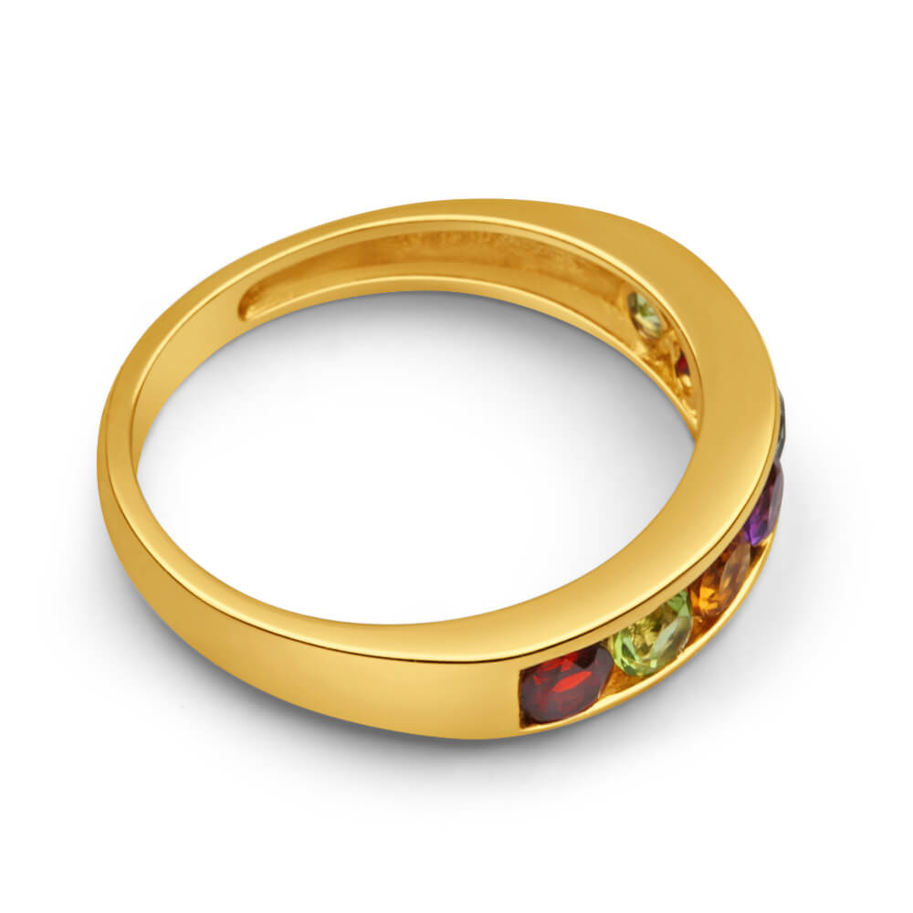 9ct Yellow Gold Amethyst Blue Topaz Citrine Garnet Peridot Birthstone Ring - Elegant Stackable Jewelry for Women, Perfect Gift for Birthday, Anniversary & Special Occasions