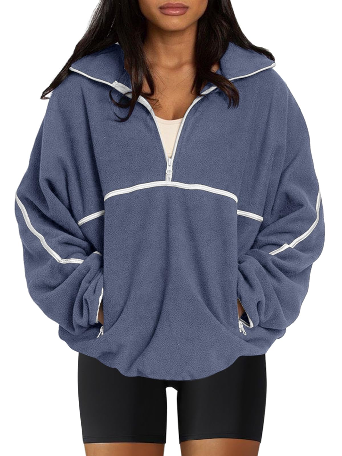 LASLULU Women's Half Zip Sherpa Fleece Pullover Sweatshirt - Oversized Fuzzy Jacket with Pockets | Warm Winter Loungewear for Cozy Home & Outdoor Activities