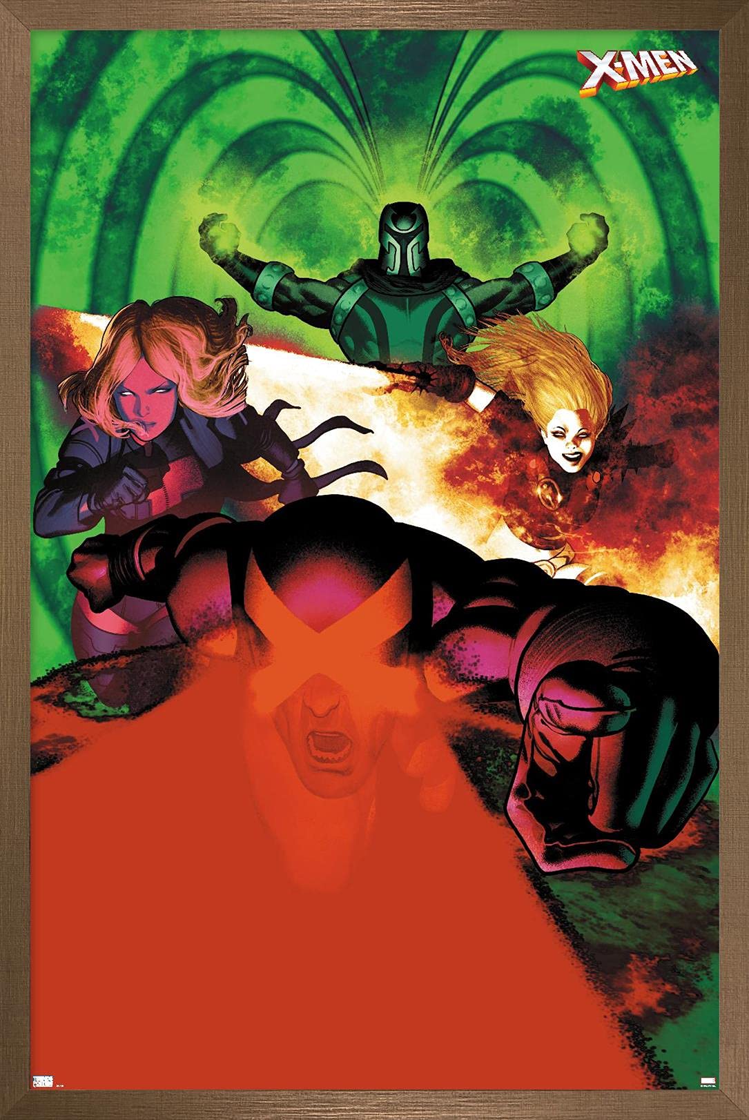 Marvel X-Men Comics Wall Poster - Emma Frost, Magneto, Magik & Cyclops Art Print, 22.4x14.7 Inches, Bronze Frame | Perfect for Home Decor, Office & Comic Book Fan Gifts