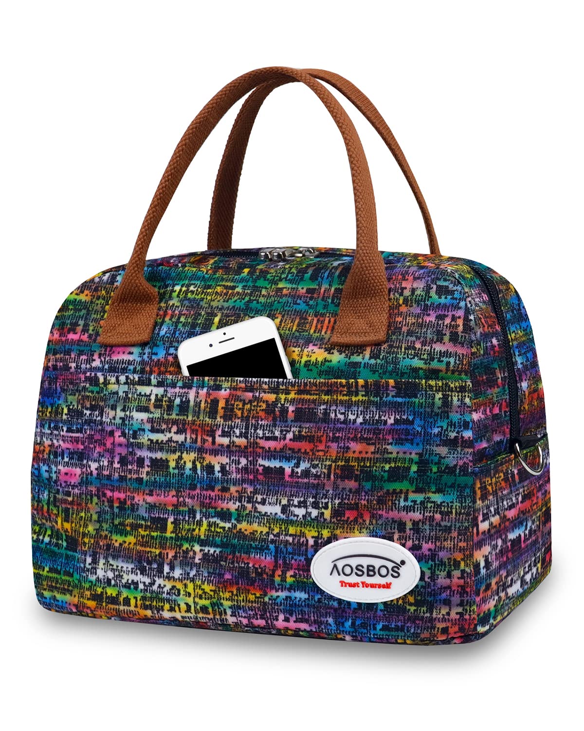 Aosbos Insulated Lunch Bag for Women - Reusable Thermal Lunch Box Cooler Tote with Leakproof Design - Perfect for Work, School, Picnics & Outdoor Activities (Colorful)