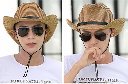 iHomey Packable Cowboy Sun Hat for Men & Women - Breathable Straw Summer Hat with Wide Brim, UV Protection & Adjustable Chin Strap - Perfect for Beach, Outdoor, Travel & Gardening