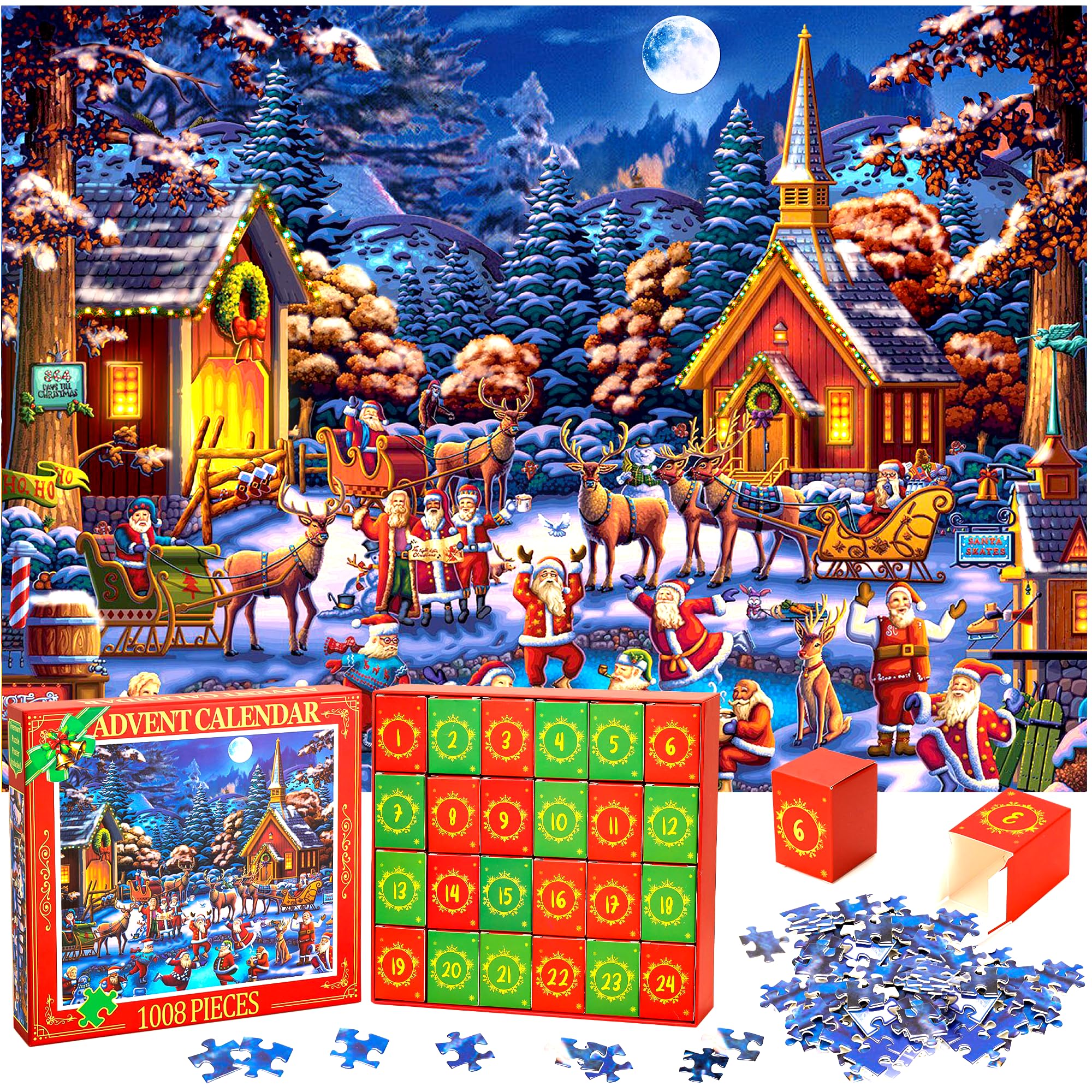 2024 Advent Calendar Jigsaw Puzzle - 1008 Piece Christmas Countdown Puzzle for Home Decor, Family Game & Holiday Activity - Fun Gift for Kids & Adults