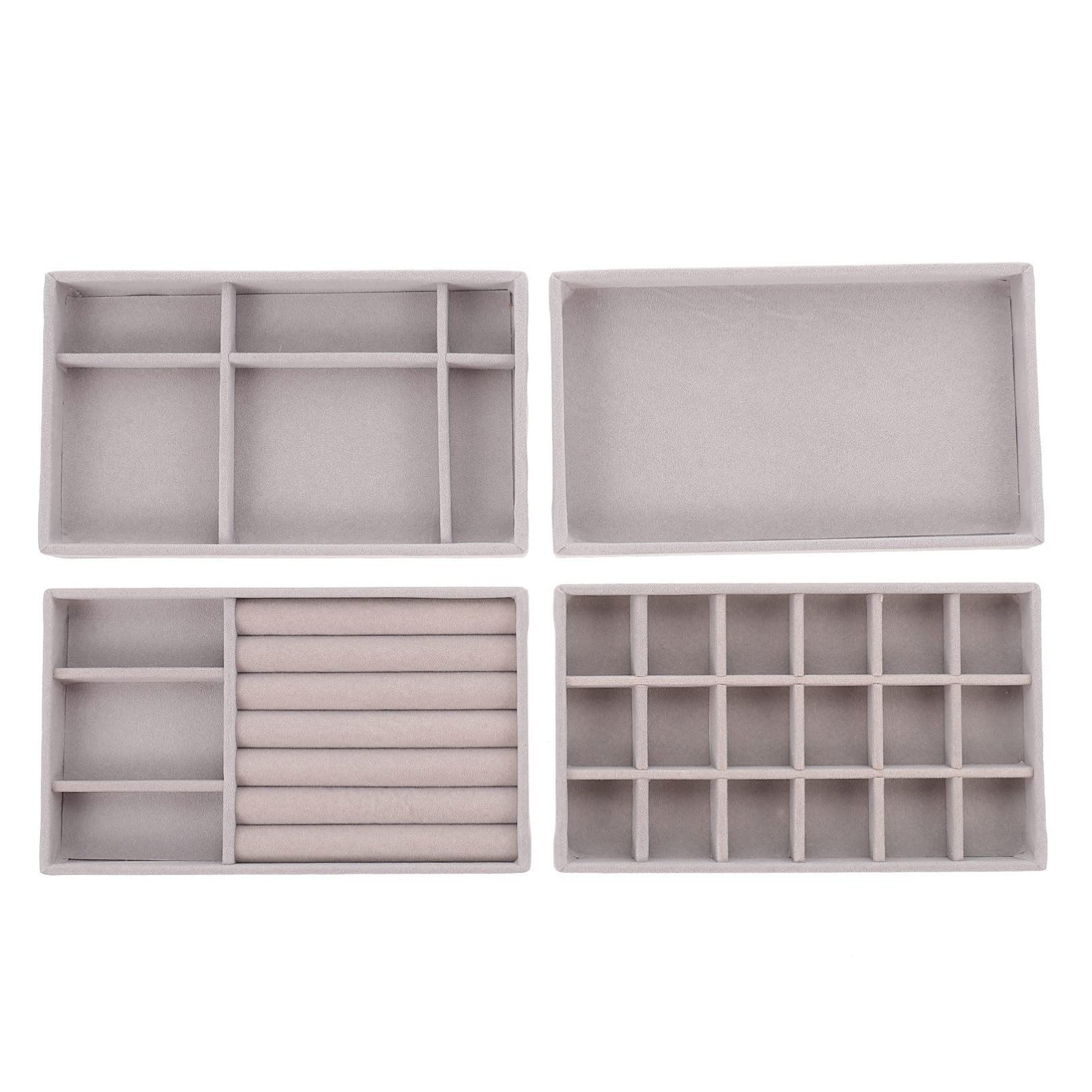 Zerodeko 4-Piece Stackable Jewelry Organizer Box Set - Multi-Grid Jewelry Display Tray for Earrings, Rings & Necklaces - Drawer Storage Solution for Jewelry Lovers - Perfect for Home, Retail Store & Travel Organization