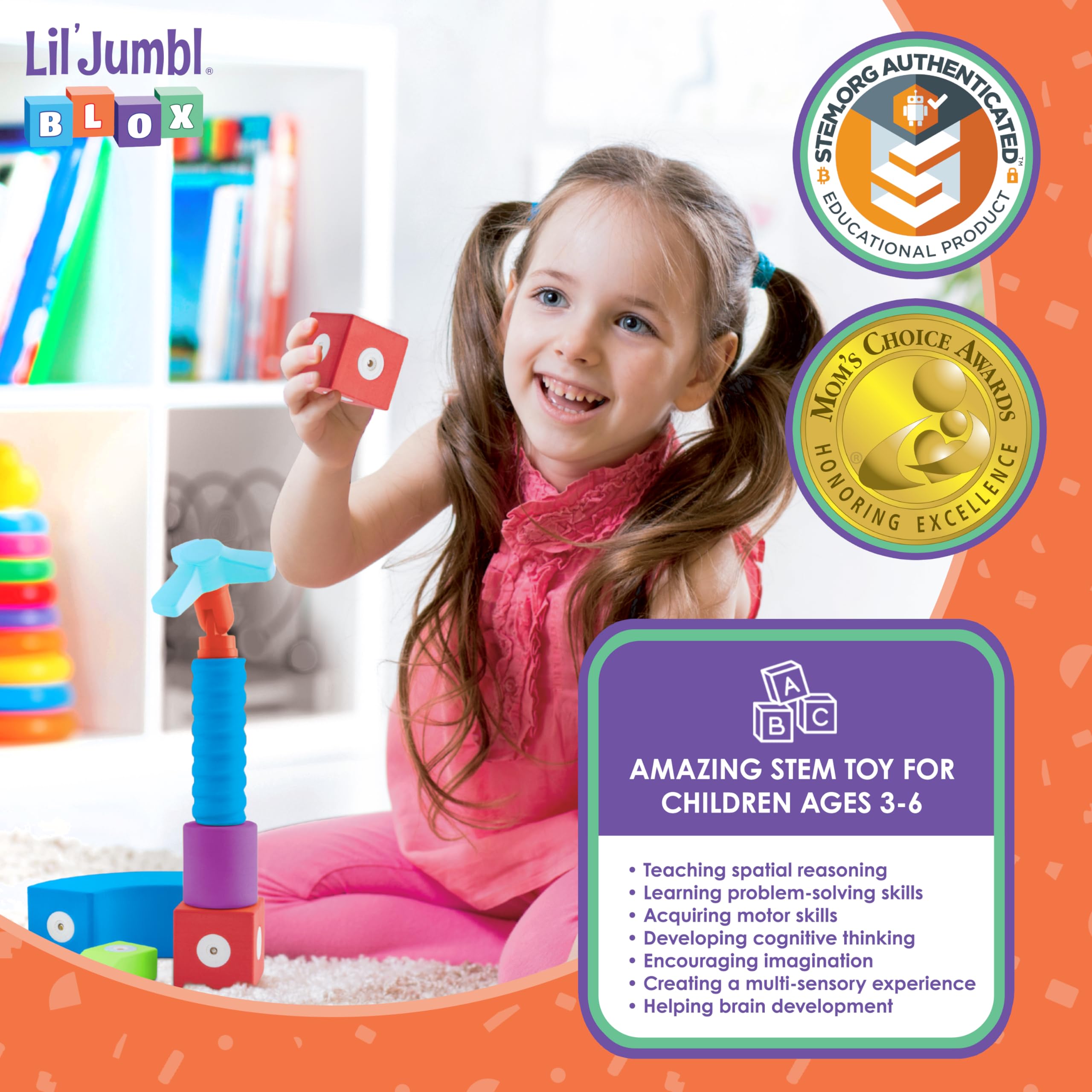 Lil' Jumbl Magnetic Foam STEM Sensory Toys for Kids - 35pc Castle Building Set, Bath & Engineering Toys for Toddlers Ages 3-6 | Preschool Learning, Creative Play & Bathtime Fun