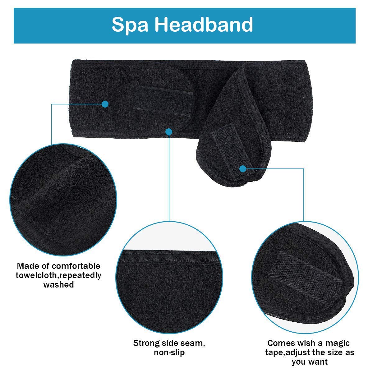 ZAUKY 2PC Soft Spa Headbands for Facial Care, Makeup & Skincare - Includes 1PC Bleach Brush (Combo Pack) - Perfect for Salon, Spa & Home Beauty Routines