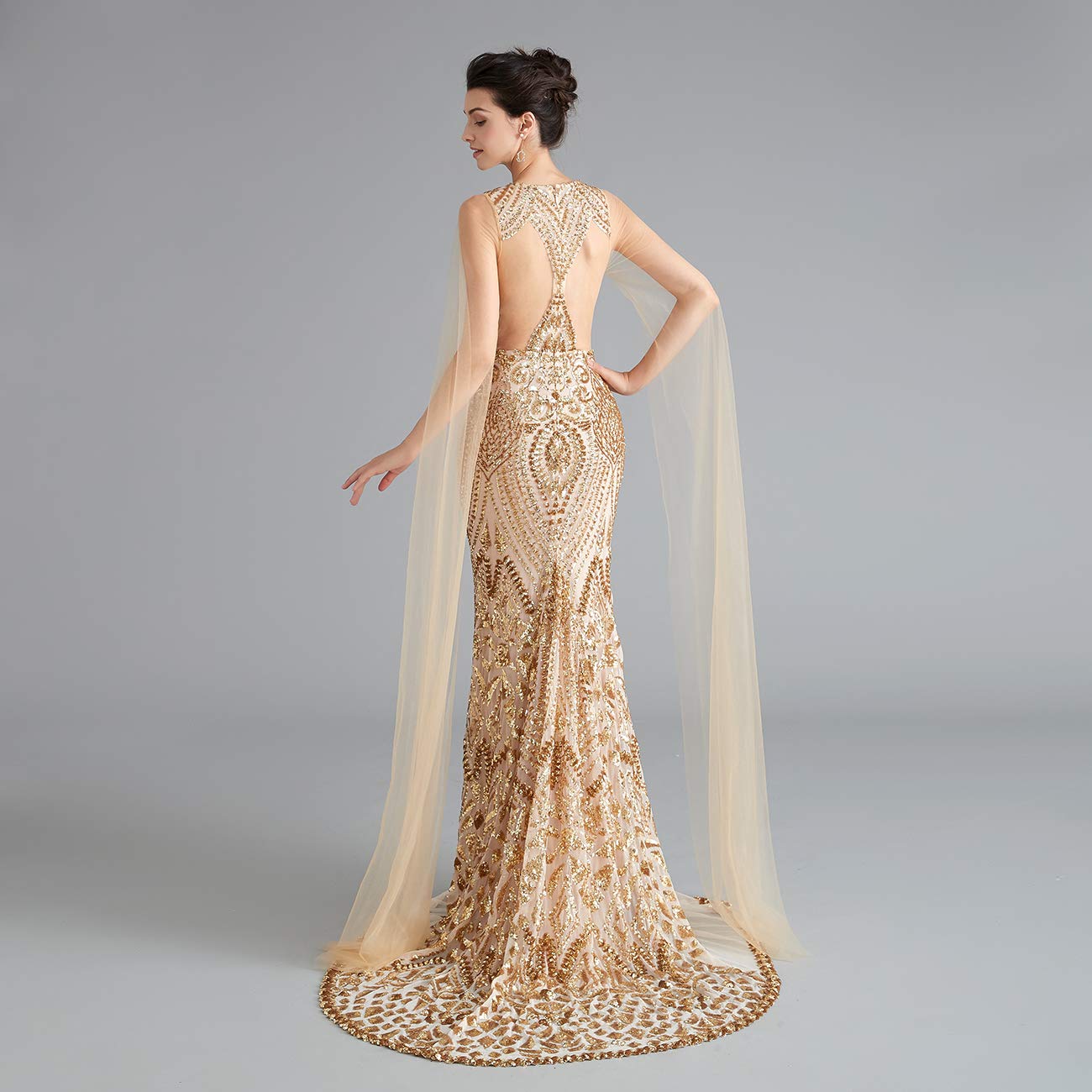 Elegant Aries Tuttle Gold & Silver Mermaid Prom Dress for Evening Party, Bridesmaid Gown with Matching Shawl - Perfect for Homecoming, Quinceañera & Formal Events