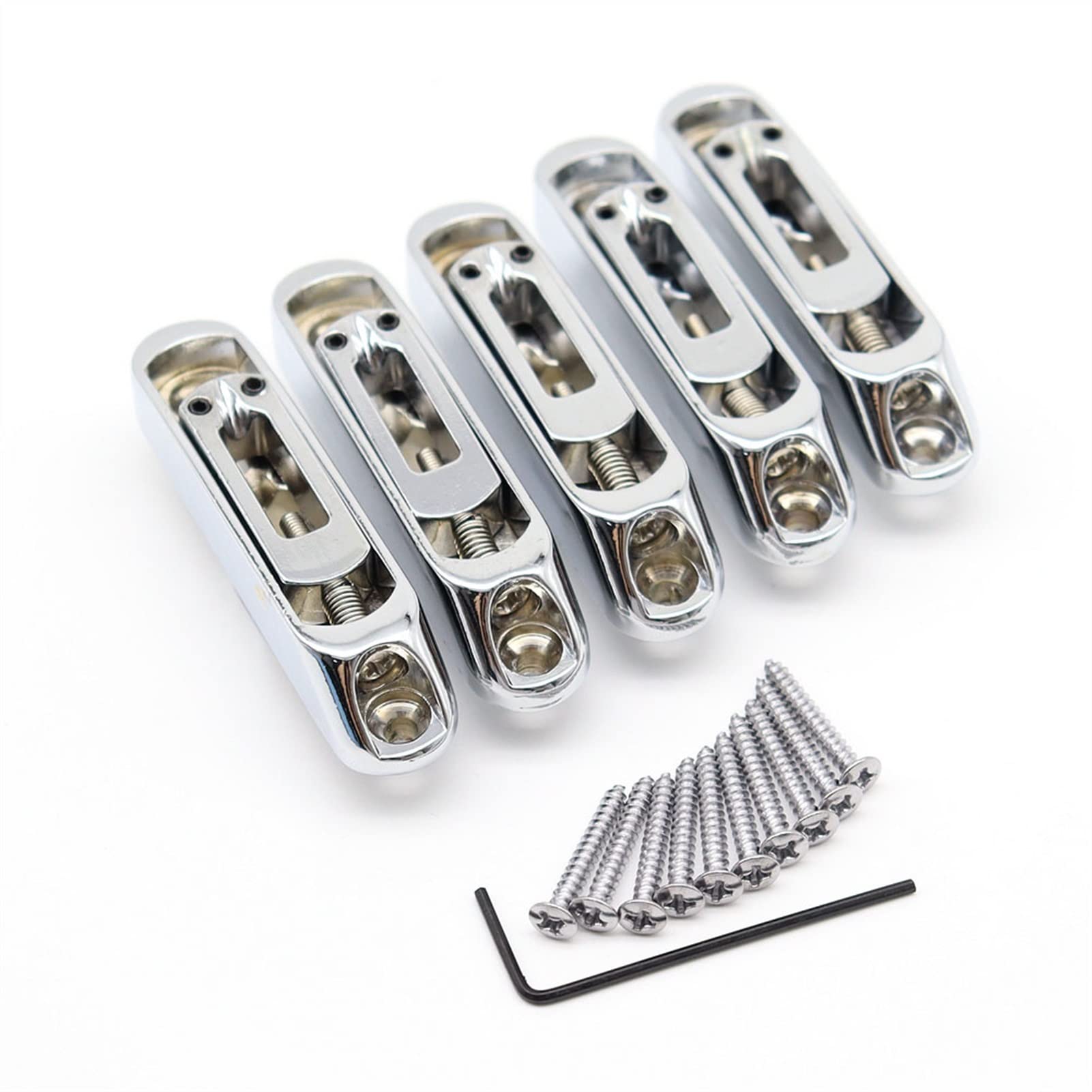 5 Pcs Guitar Bridge Saddle Set - Single Individual Bridge Saddles Tailpiece for Bass & Electric Guitar - Silver Color (5 Pieces) - Perfect for Guitar Repair, Replacement & Sound Enhancement