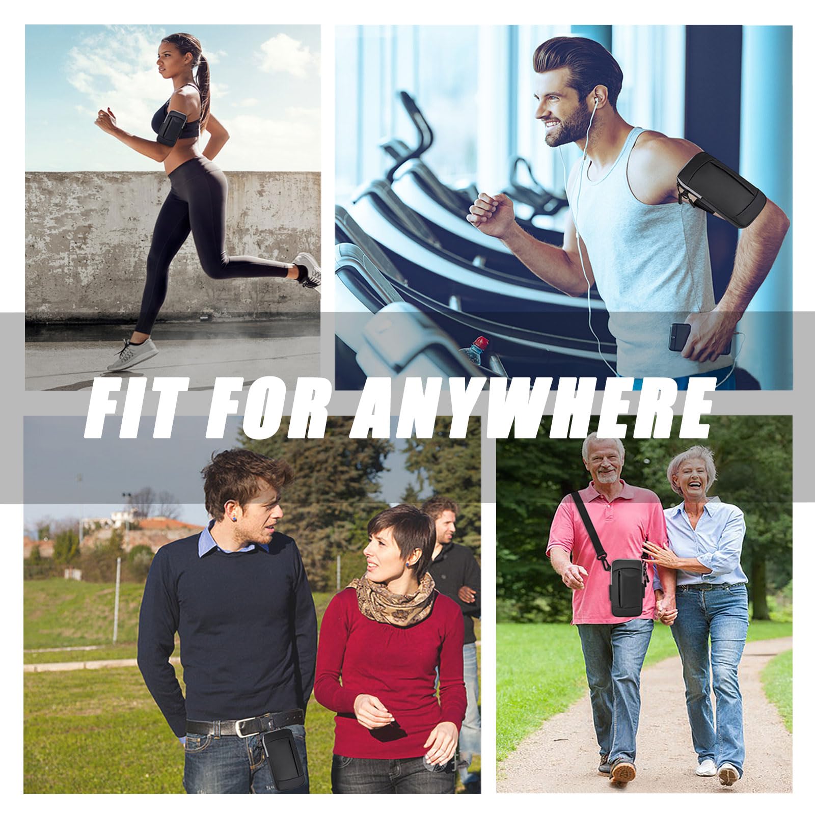 Running Armband Phone Holder - Adjustable Crossbody Pouch for iPhone 15/14/13/12/11 Pro Max/XS/XR/X/8/7/6 Plus/SE Mini & Galaxy Ultra/S24/Note - Hands-Free Workout, Jogging, Hiking & Travel Accessory for Men, Women & Kids