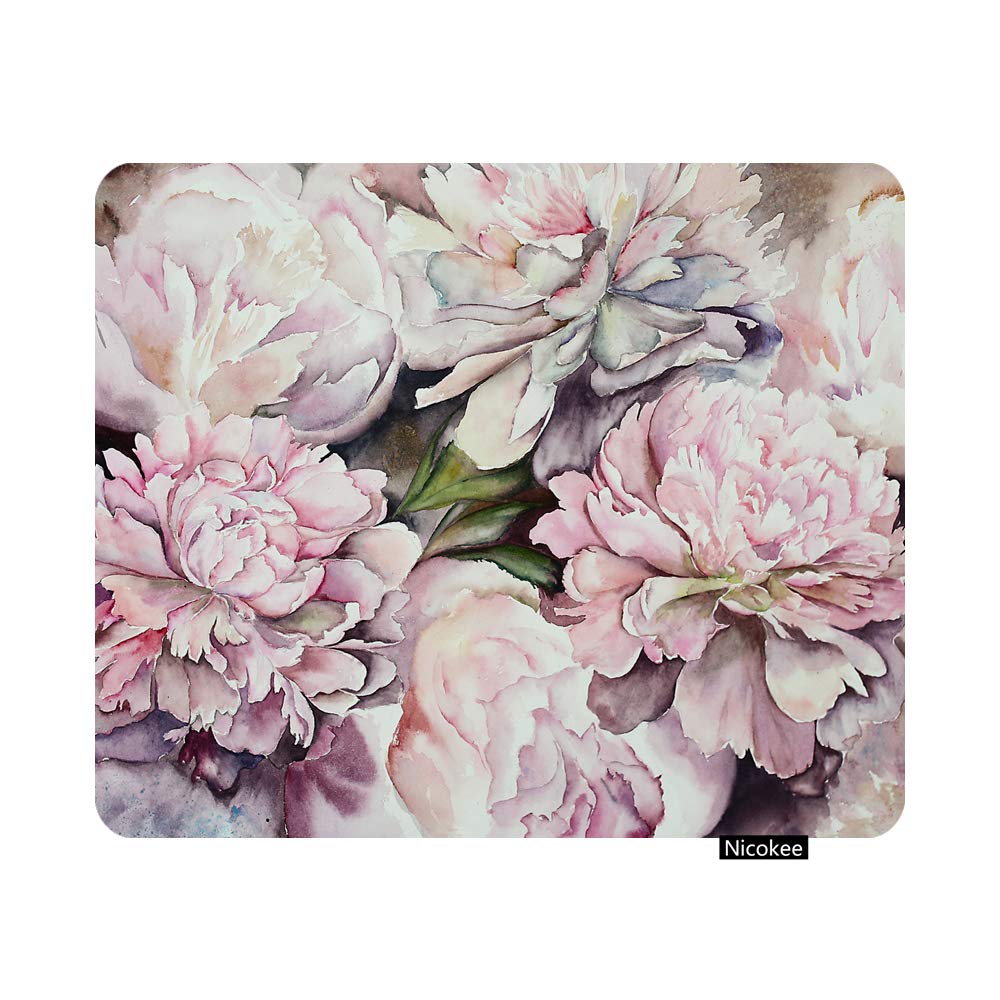 Watercolor Peonies Pink Flowers Gaming Mouse Pad - Non-Slip Rubber Base for PC, Laptop, Office & Home - 9.5 x 7.9 Inch Rectangle Mousepad - Perfect for Gaming Setups, Work Desks & Home Offices