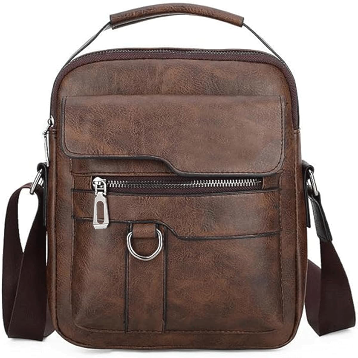 Men's Vintage Leather Shoulder Bag - Crossbody Messenger for Travel & Daily Use