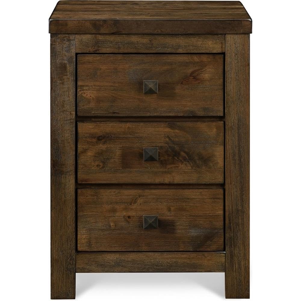 Finch Stratford Farmhouse Wooden Nightstand with 3 Drawers - Rustic Brown Bedside End Table with Space Saving Design for Bedroom, Living Room, or Office