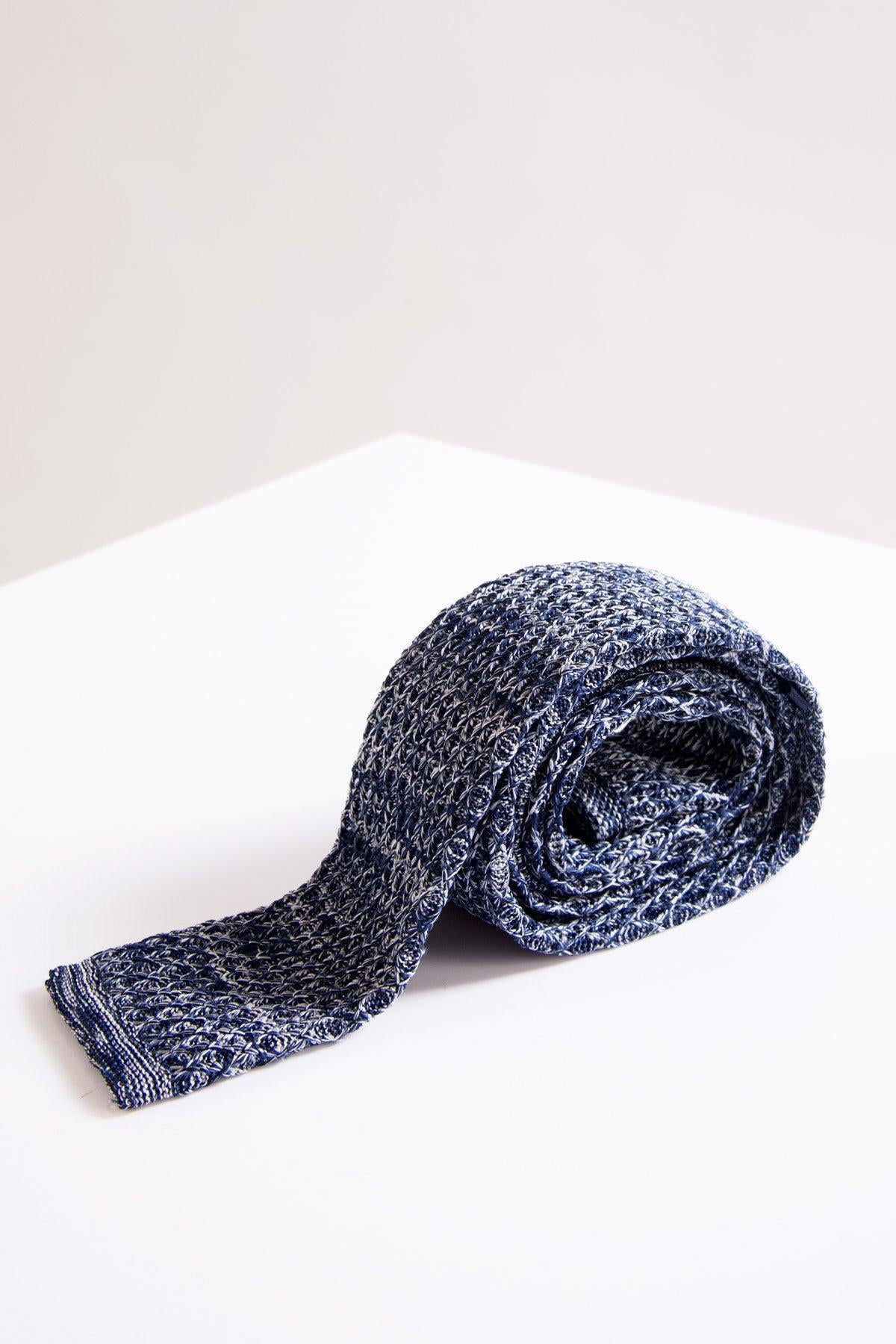 KT Navy Marl Knitted Tie for Men - Classic Slim Skinny Necktie - Perfect for Business, Weddings & Formal Events