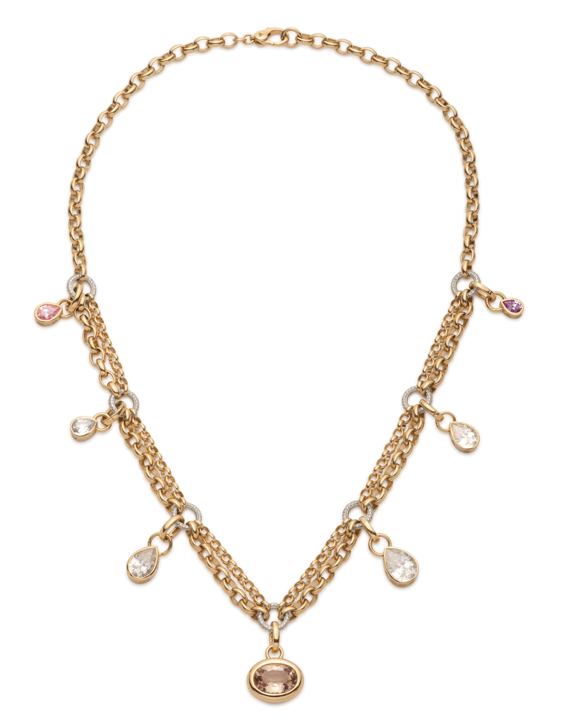 Gemstone Festoon Necklace in 14K Yellow Gold - Elegant Layered Statement Jewelry for Women, Perfect for Weddings, Parties & Special Occasions
