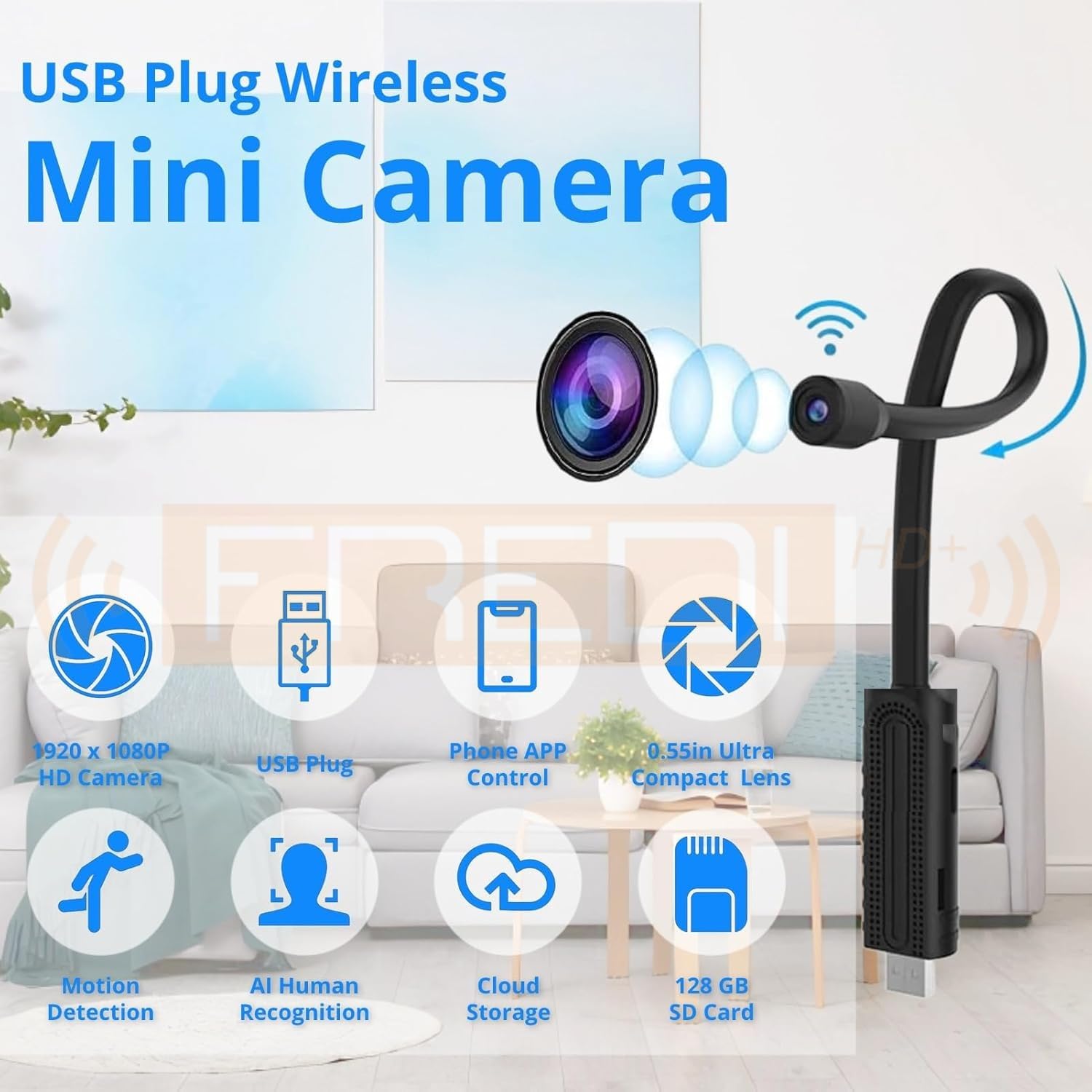 FREDI HD PLUS 1080p Wi-Fi Hidden Camera - Wireless Indoor Security Camera with Motion Detection, Night Vision & 24/7 Recording - Monitor Home, Office, Baby & Pets via V380 Pro App on Phone