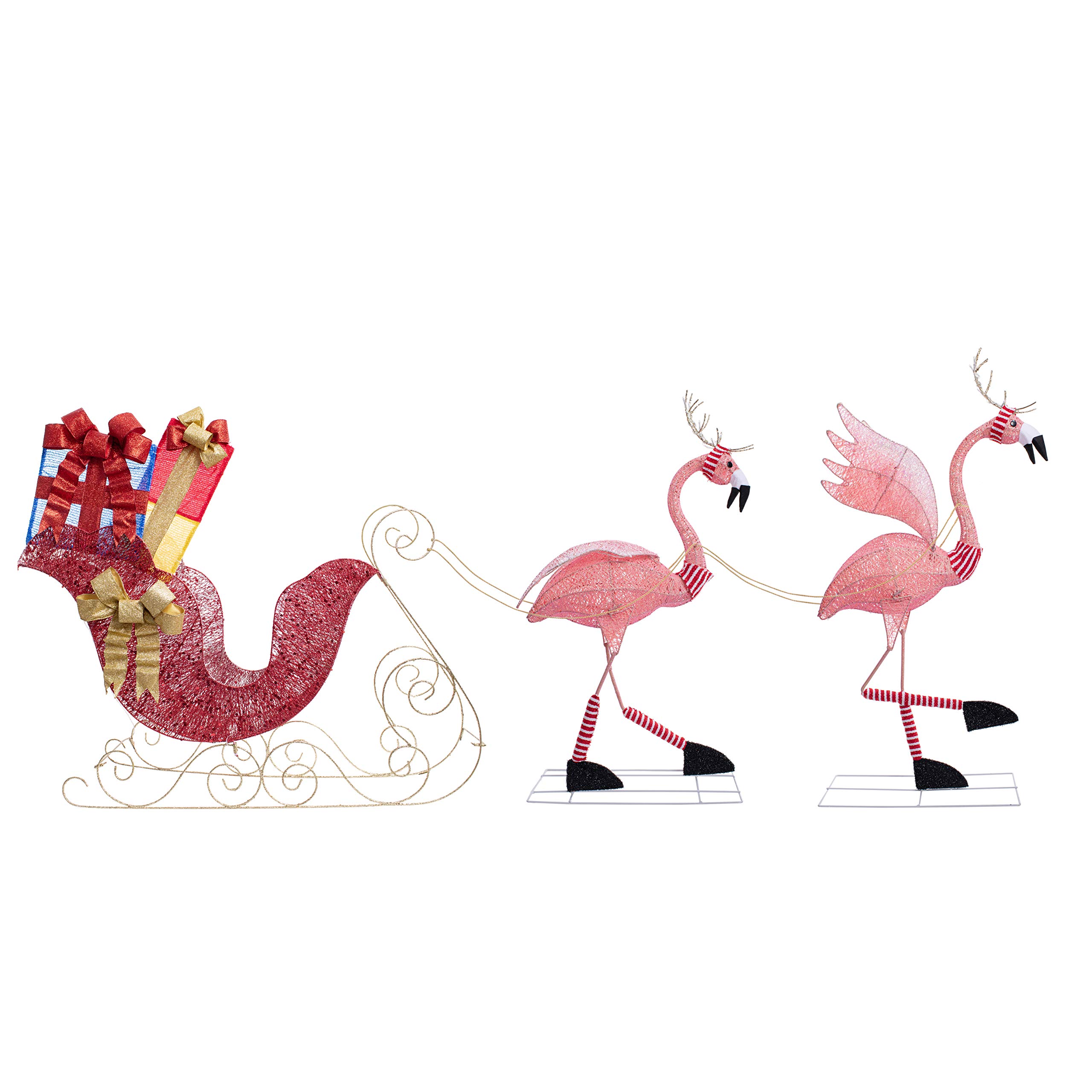 Haute Decor Lighted Christmas Outdoor Flamingo Reindeer with Sleigh - Holiday Yard Decoration for Lawn, Garden & Festive Party Decor