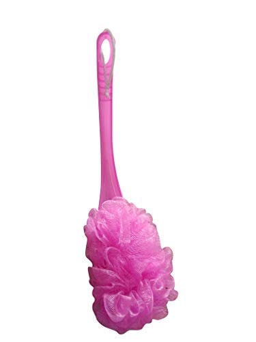 Goldennest Long Handle Body Bath Brush with Loofah Sponge - Exfoliating Shower Brush for Men & Women, Small Plastic Bath Scrubber in Multicolor - Perfect for Deep Cleansing & Skin Exfoliation in Shower or Bath