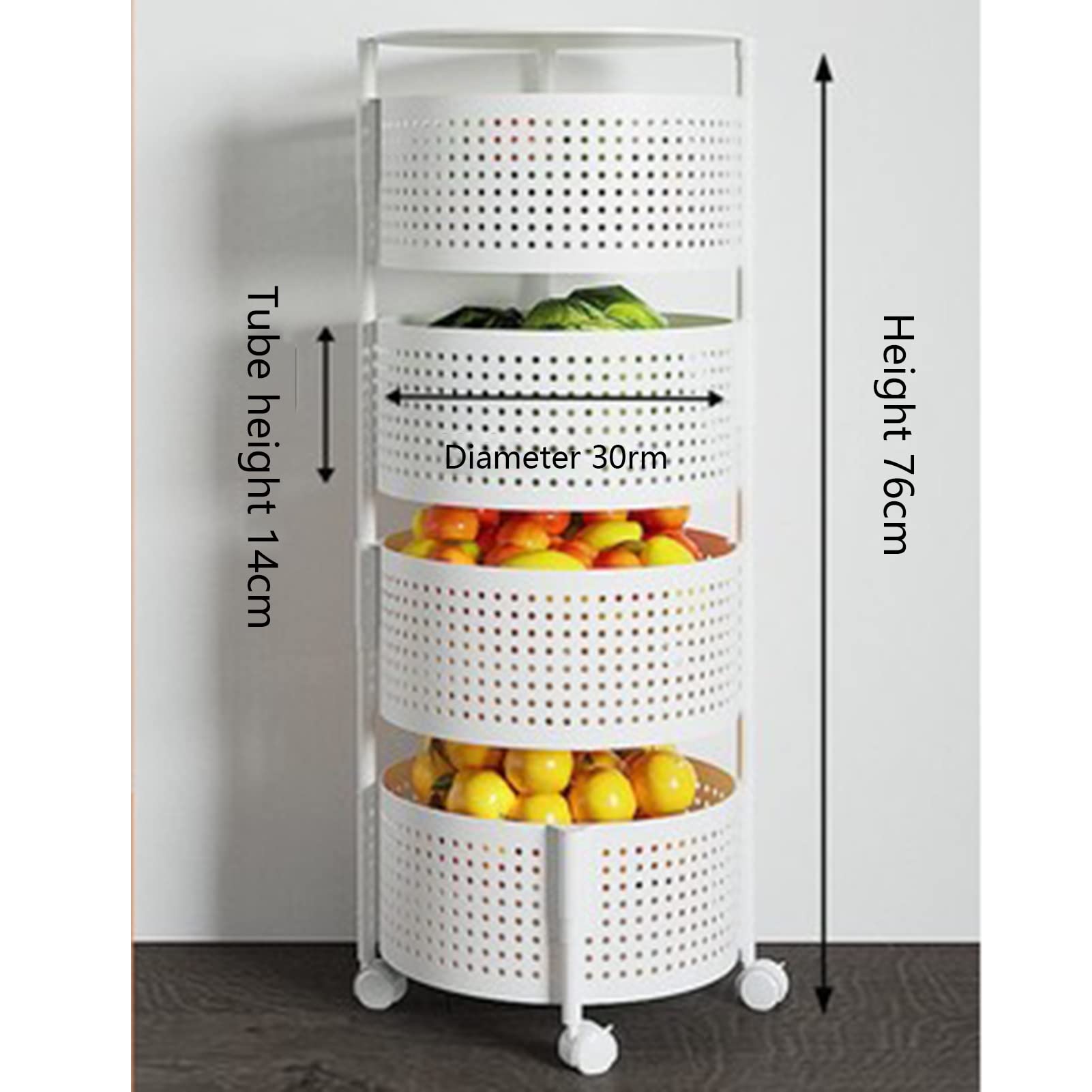 3-5 Tier Round Rotating Kitchen Storage Rack for Vegetables, Fruits & Spices - Space Saving Organizer for Pantry, Living Room & Bathroom - White 4-Layer Versatile Home Storage Solution (Perfect for Small Spaces & Clutter-Free Organization)