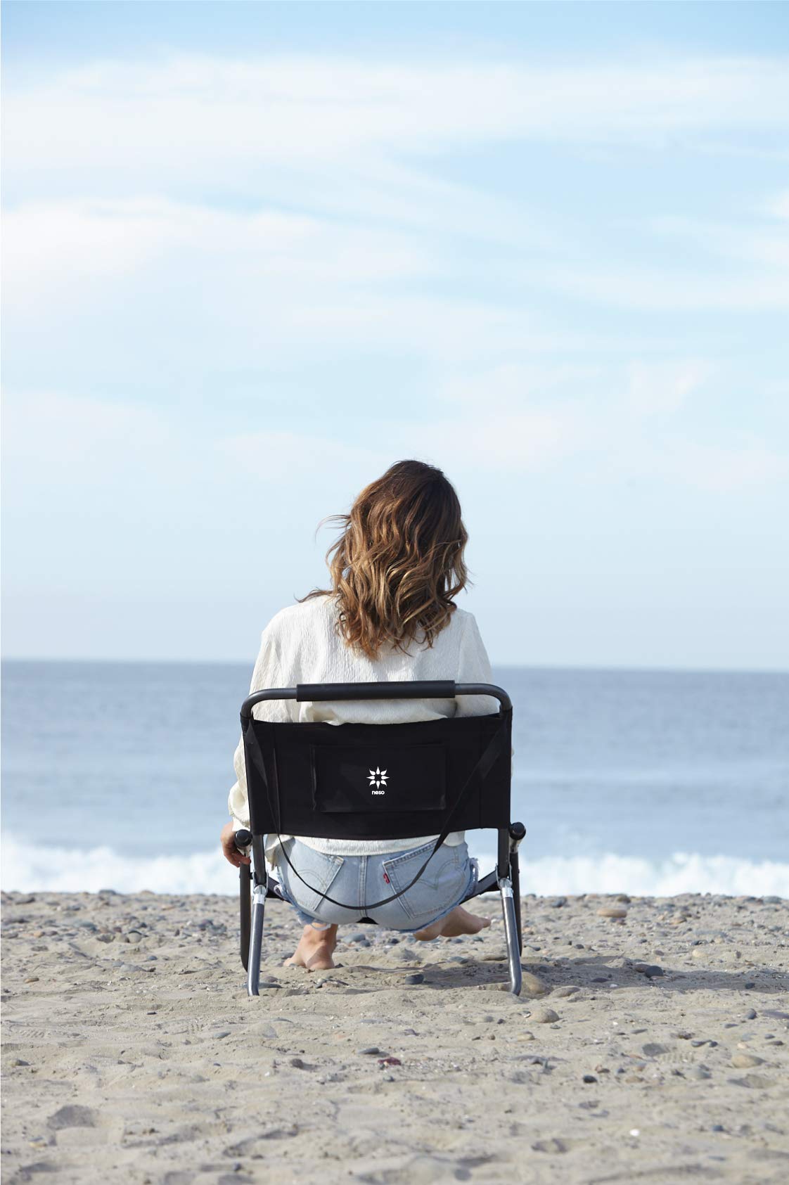 2 Pack Neso XL Beach Chairs - Extra Large Portable Folding Chairs with Shoulder Strap & Slip Pocket, Water Resistant Lightweight for Beach, Camping, Picnics, Backyard, Pool Party (Black)