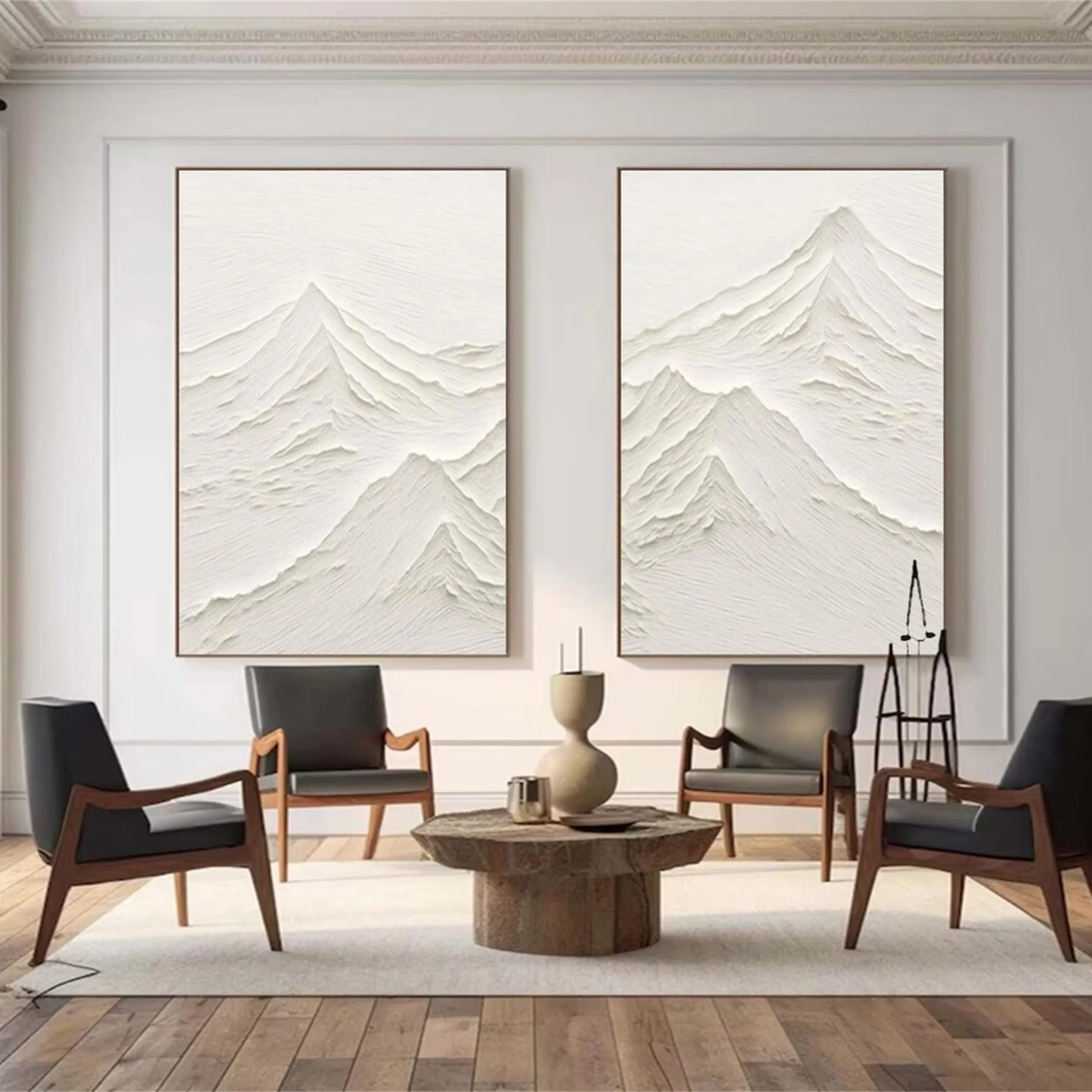 Minimalist Textured Plaster Art Paintings - Set of 2 Modern Wall Decor for Living Room & Bedroom #MM265