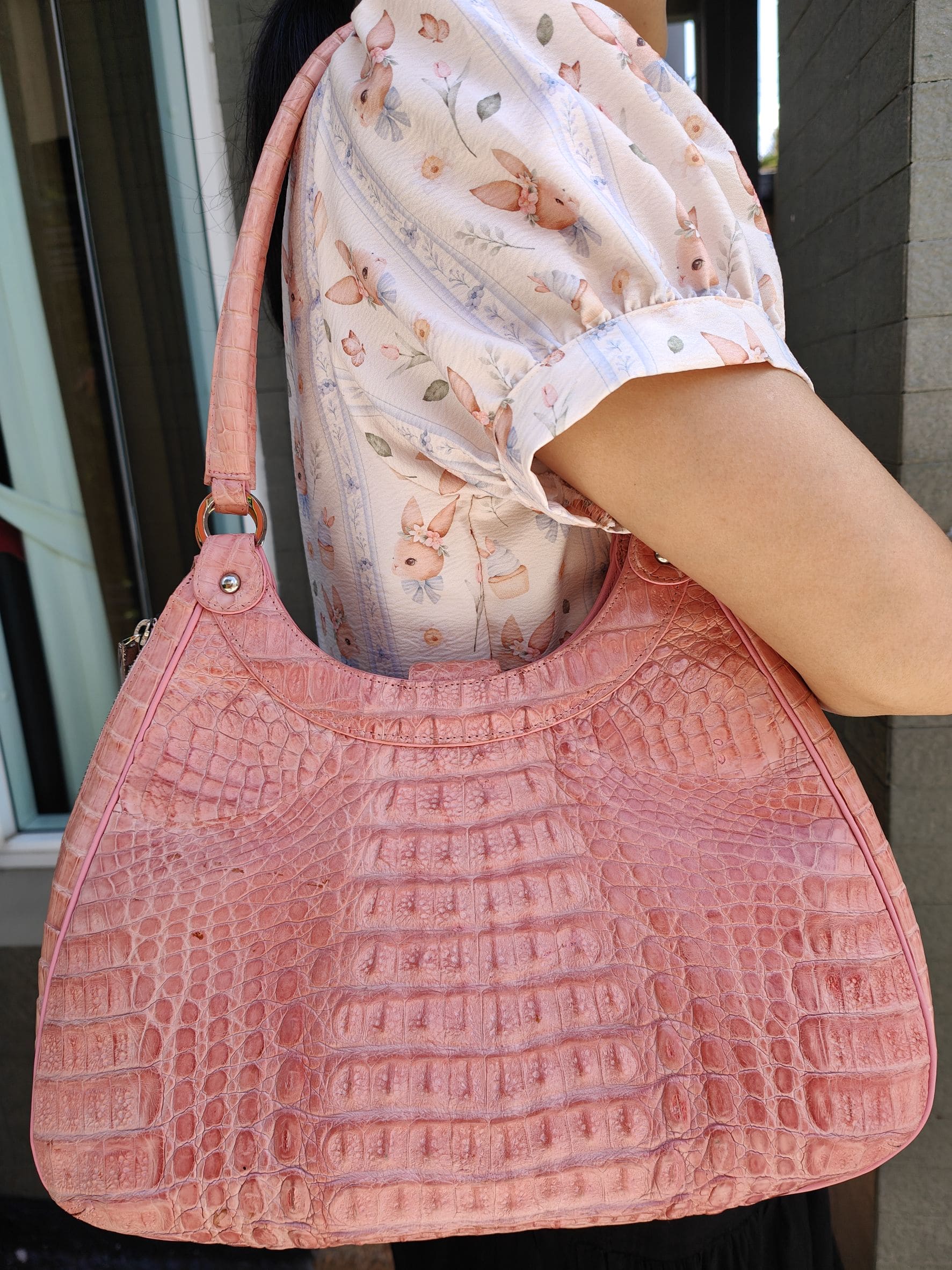 Luxury Pink Genuine Crocodile Leather Shoulder Bag for Women - Elegant Handbag for Work, Party & Evening Events