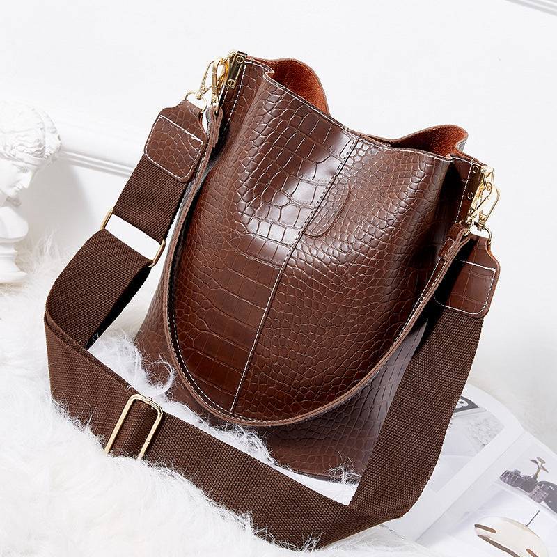 Vegan Leather Shoulder Bag - Wide Strap Bucket Crossbody Purse for Women, Fashionable & Durable - Perfect for Work, Travel & Everyday Use