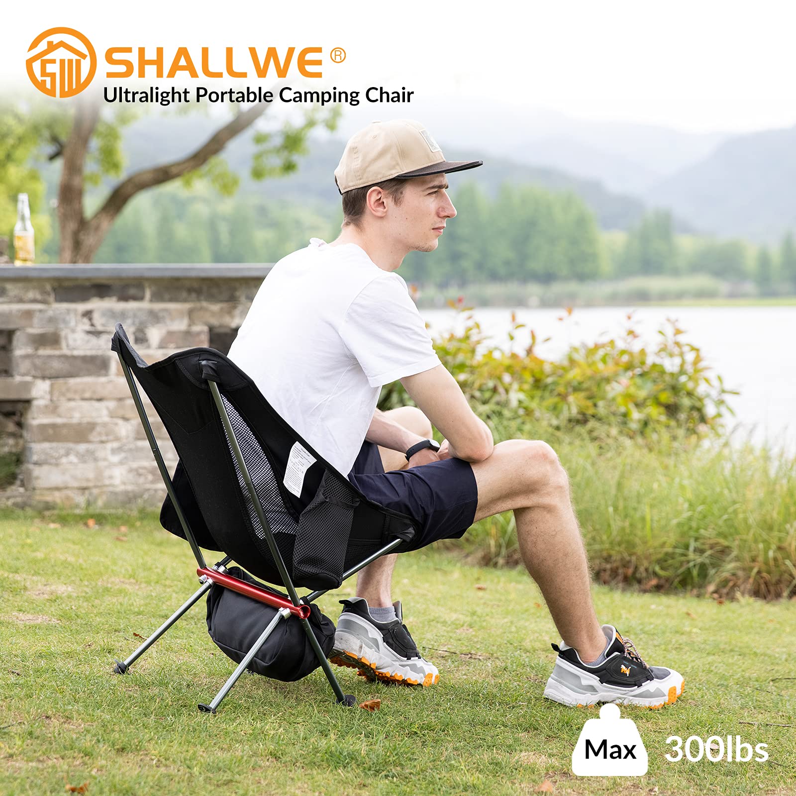 Ultralight Portable Camping Chair - Aviation Aluminum Frame Compact Folding Chair with 300lbs Capacity, Wide Feet & Storage Bag - Perfect for Outdoor Camping, Backpacking, Beach, Picnic, BBQ, Hiking, Travel and Lawn Activities (Gray)
