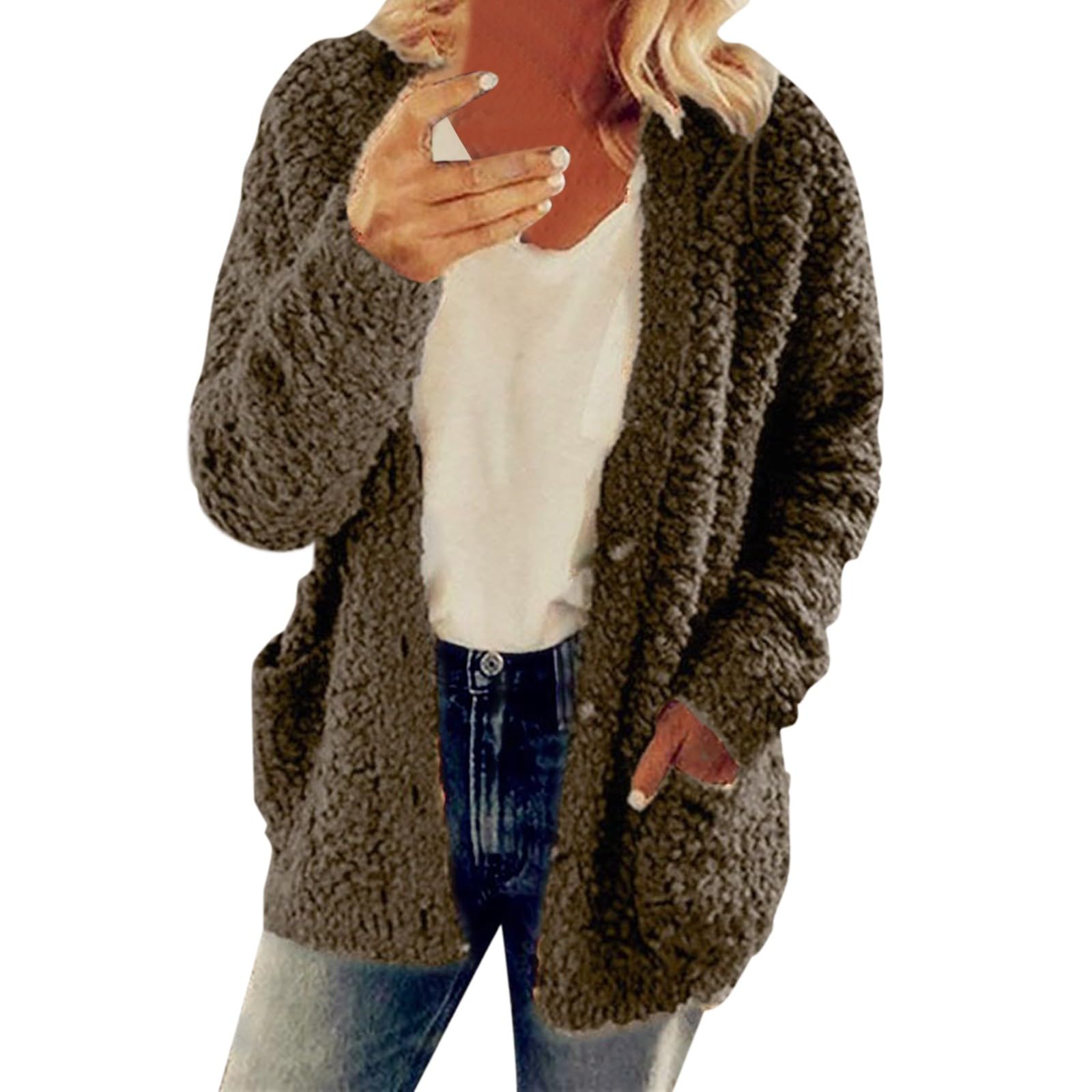 Women's Winter Coat 2024 - Soft Fleece Jacket with Fuzzy Sherpa Lining | Open Front Cardigan Style | Warm Casual Outerwear for Cold Weather | Perfect for Work, Travel & Outdoor Activities