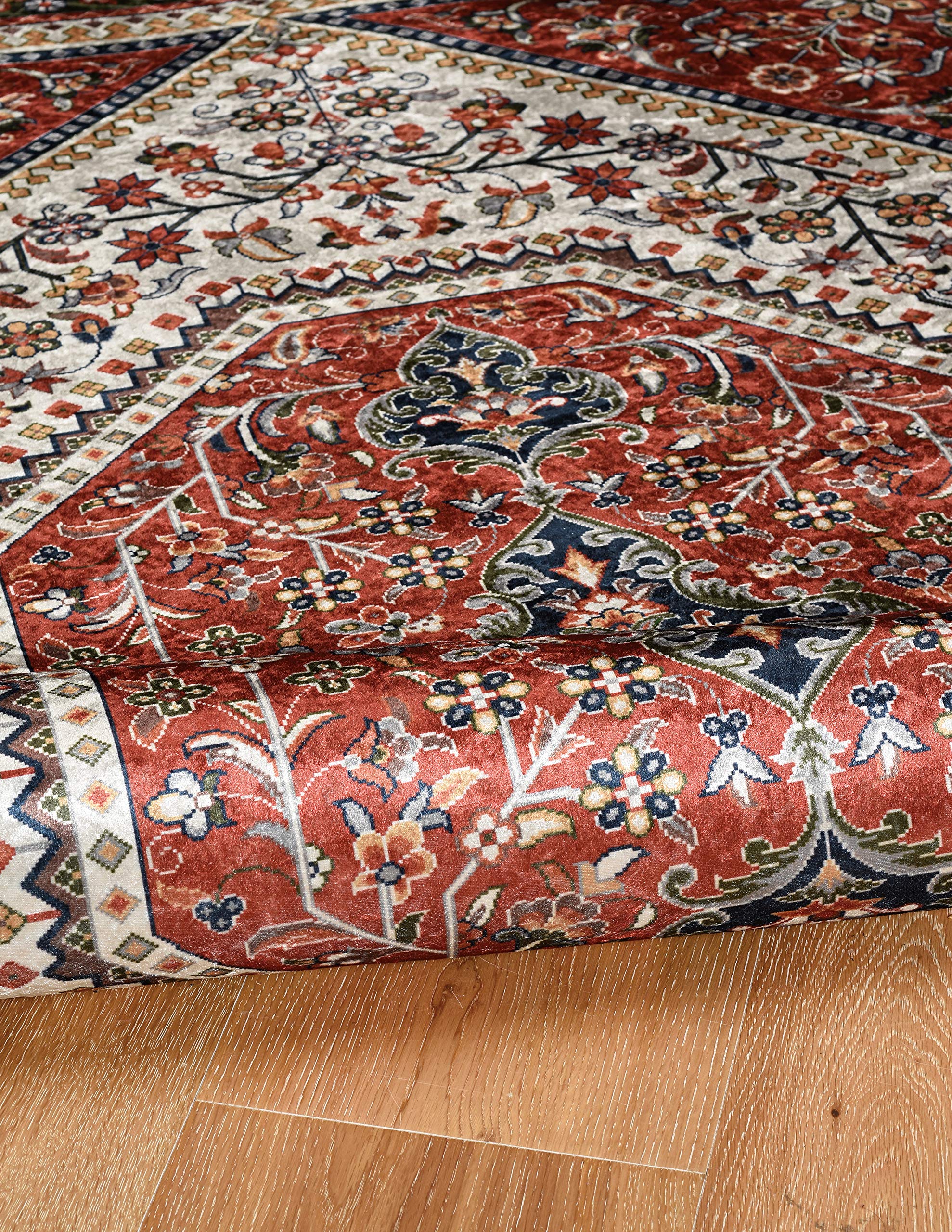 Linon Honora Whitby Red/Navy 5' x 7' Area Rug - Soft & Durable Living Room Carpet for Home Decor, Bedroom, Office