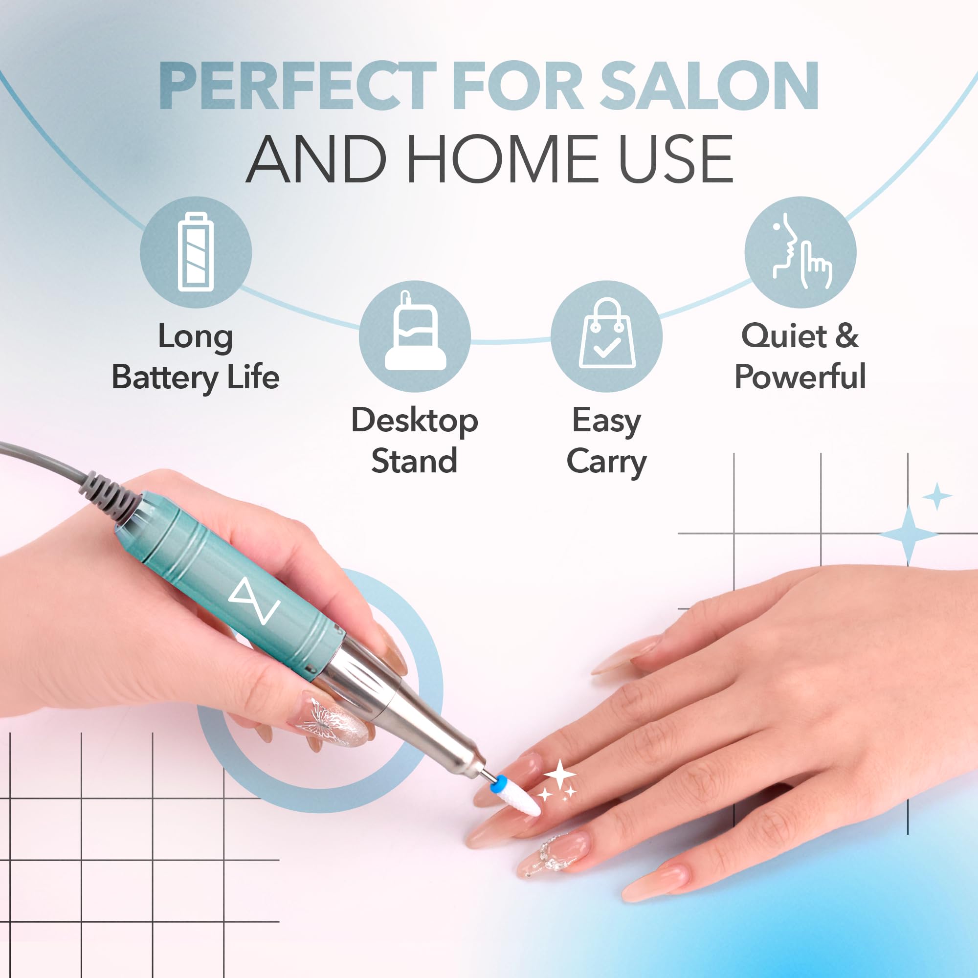 Professional Nail Drill Machine - Coreless 2-in-1 Electric Nail File, Cordless, 35000 RPM, HD Display - Salon & Home Manicure Pedicure Kit (Teal) - Perfect for Nail Art, Acrylics & Gel Extensions