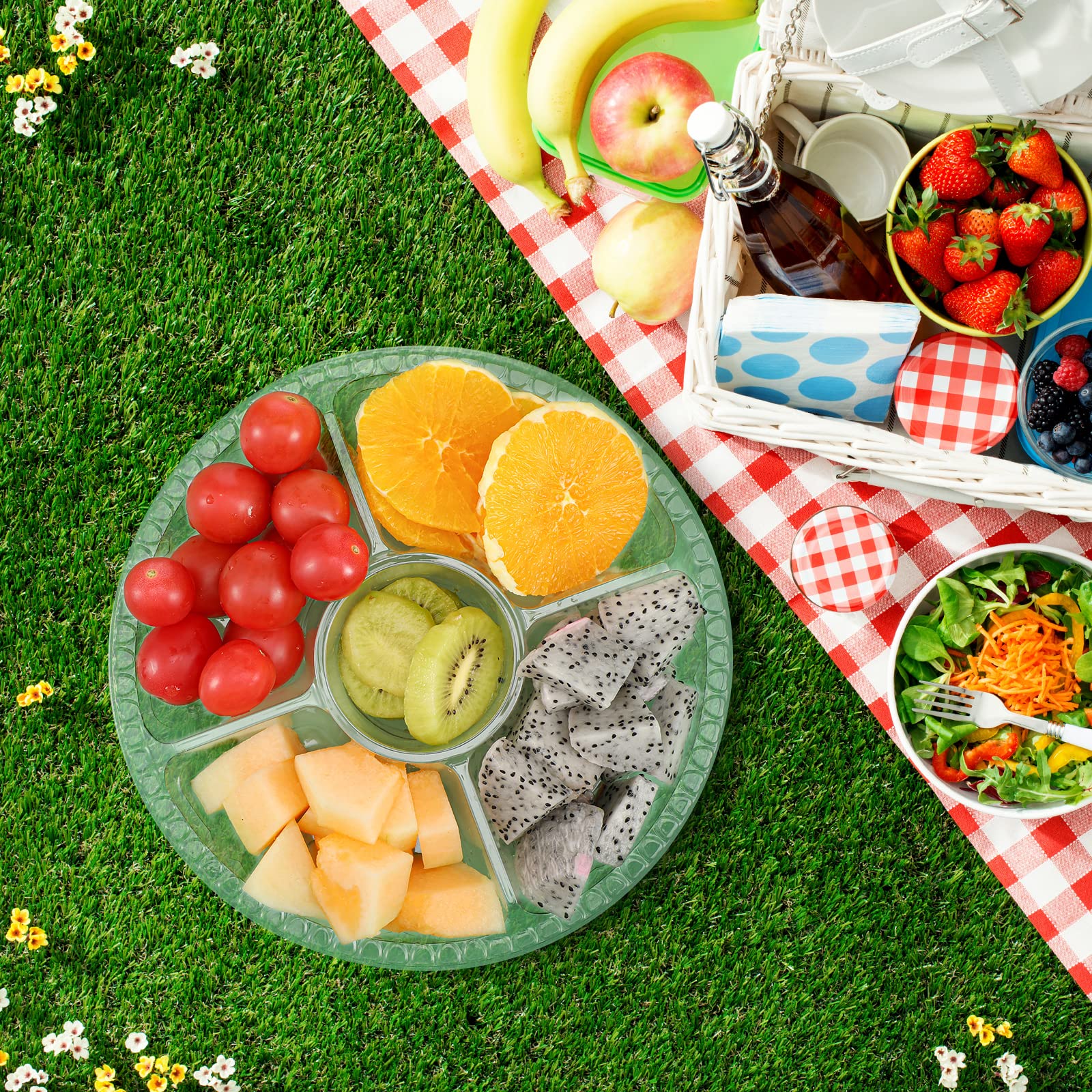 20-Piece Clear Plastic Appetizer Trays with Lids - 5-Compartment Disposable Serving Platters for Buffet, Party, Picnic - Perfect for Fruits, Veggies, Snacks & Finger Foods (5 Grids) - Ideal for Catering, Events & Home Entertaining