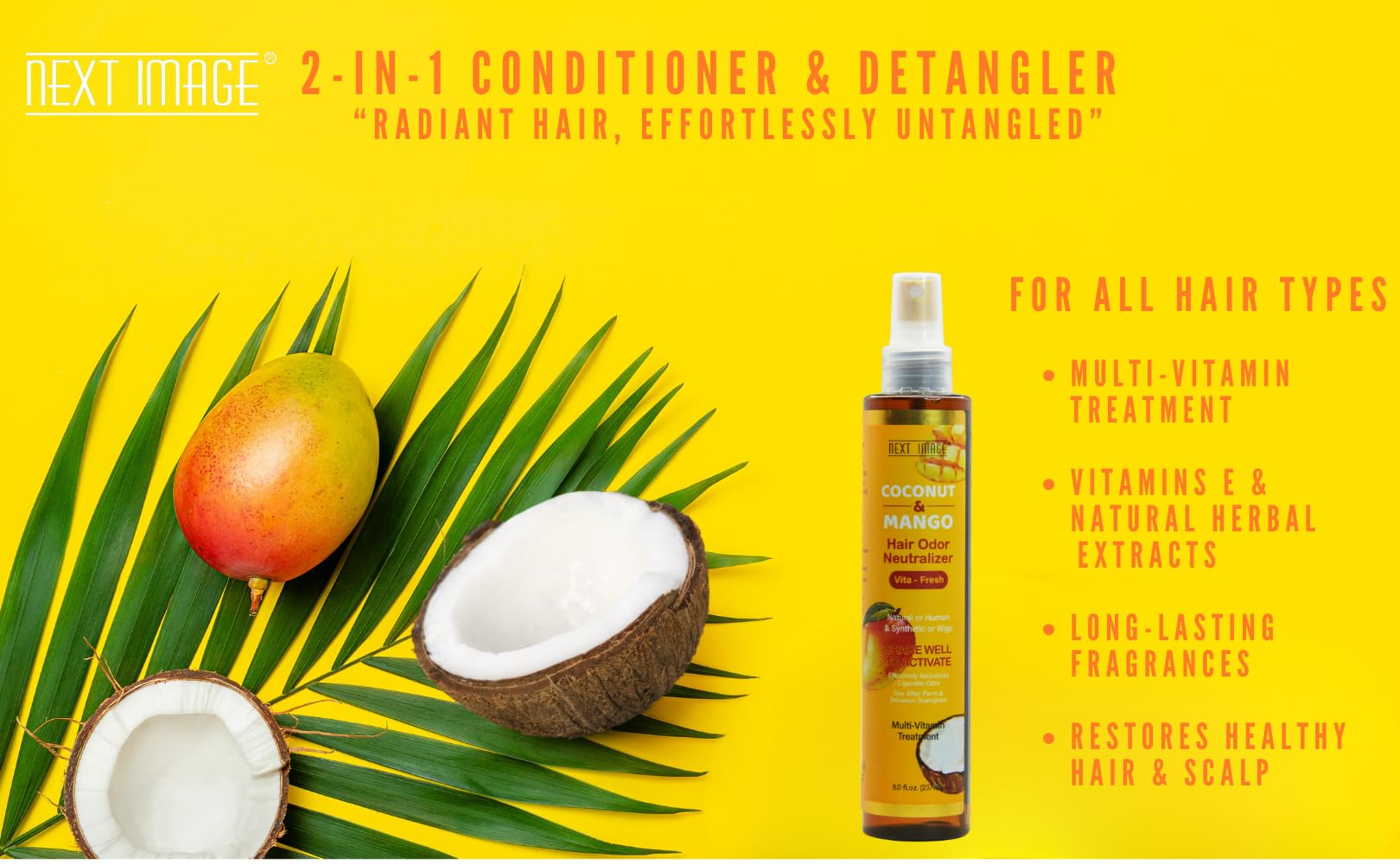 Next Image Coco-Mango 2-in-1 Conditioner & Detangler for Curly Hair - 8 oz Hydrating Leave-In Treatment - Perfect for Daily Hair Care & Frizz Control