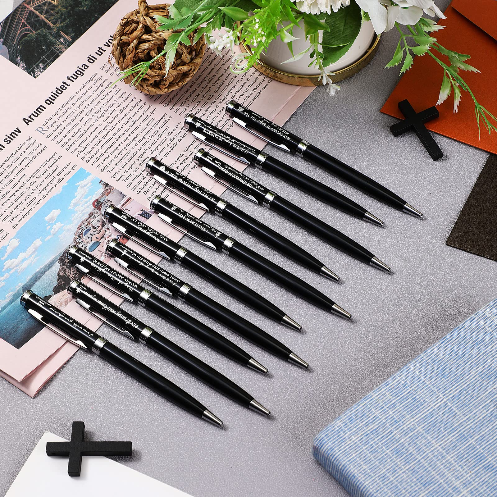 Fumete 20 Pack Inspirational Religious Pens - Engraved Bible Verse Ballpoint Pens, Christian Scripture Writing Pens for Pastors, Men & Women - Perfect for Church, Bible Study & Father's Day Gifts (Classic Style)
