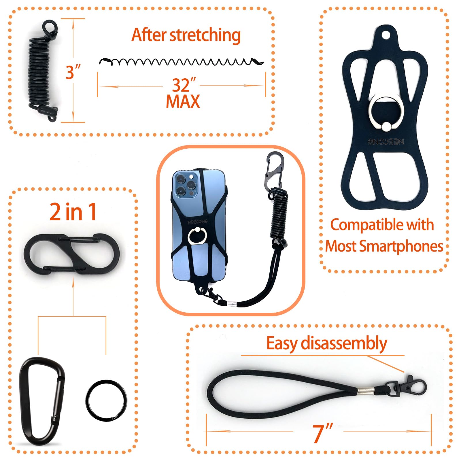 Durable Universal Phone Lanyard Holder - Shockproof Fishing Phone Tether for iPhone, Samsung & Most Smartphones - Perfect for Outdoor Activities, Hiking, Boating & Work Safety