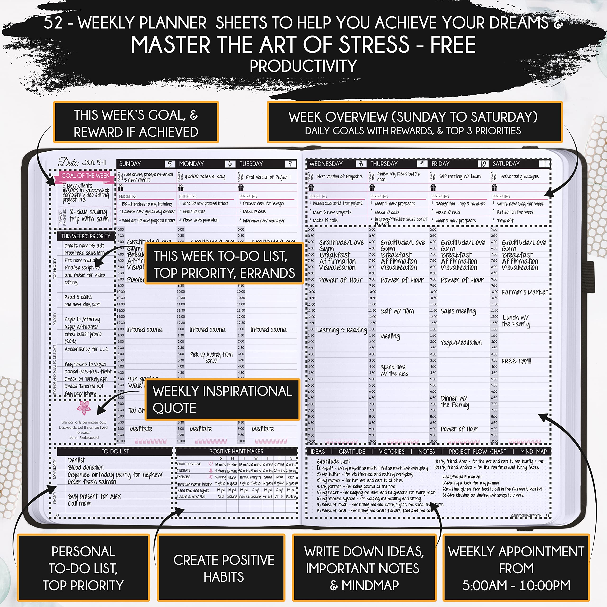 Law of Attraction Planner 2025 – Undated Hourly, Weekly & Monthly Productivity Planner for Goal Setting | 12-Month Life & Gratitude Journal with Foldable Vision Board, Gift Box & Stickers – Perfect for Manifestation, Self-Improvement & Daily Organization