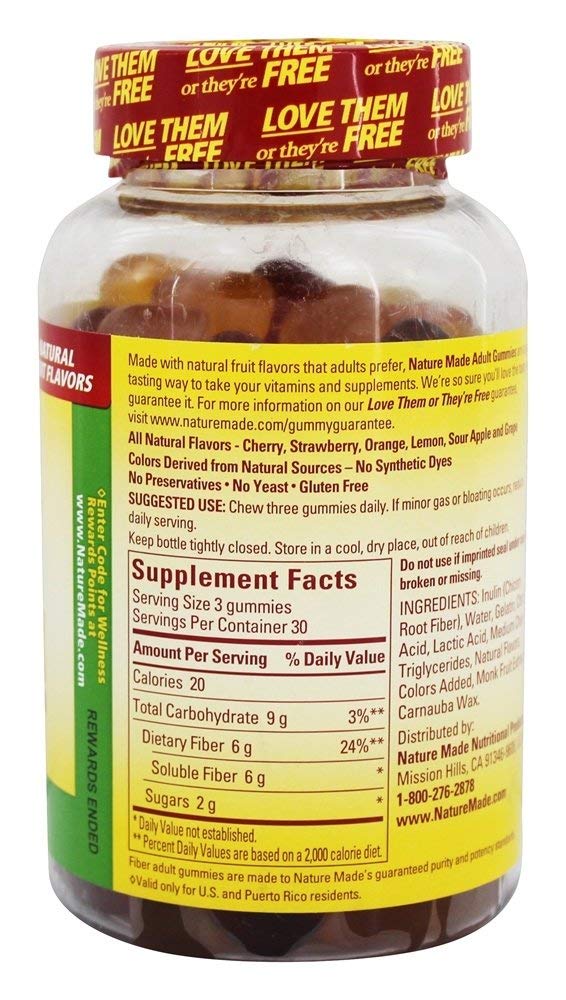 Nature Made Adult Gummies Fiber Assorted Fruit - 90 Gummies for Digestive Health & Daily Wellness | Delicious Vitamin Supplement for Men & Women