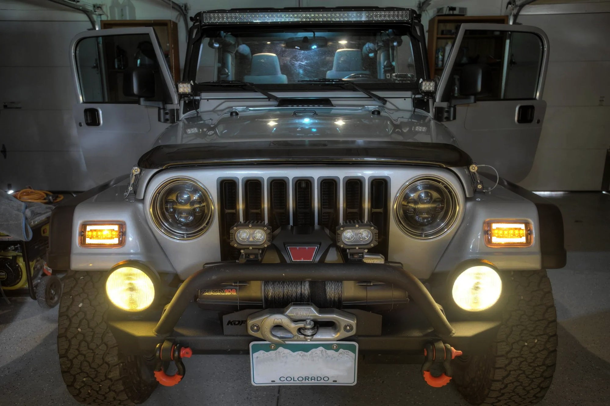 Jeep Wrangler TJ Clear Lens White LED DRL with Amber Turn Signal Lights - High Visibility Daytime Running Lights for Off-Road & City Driving