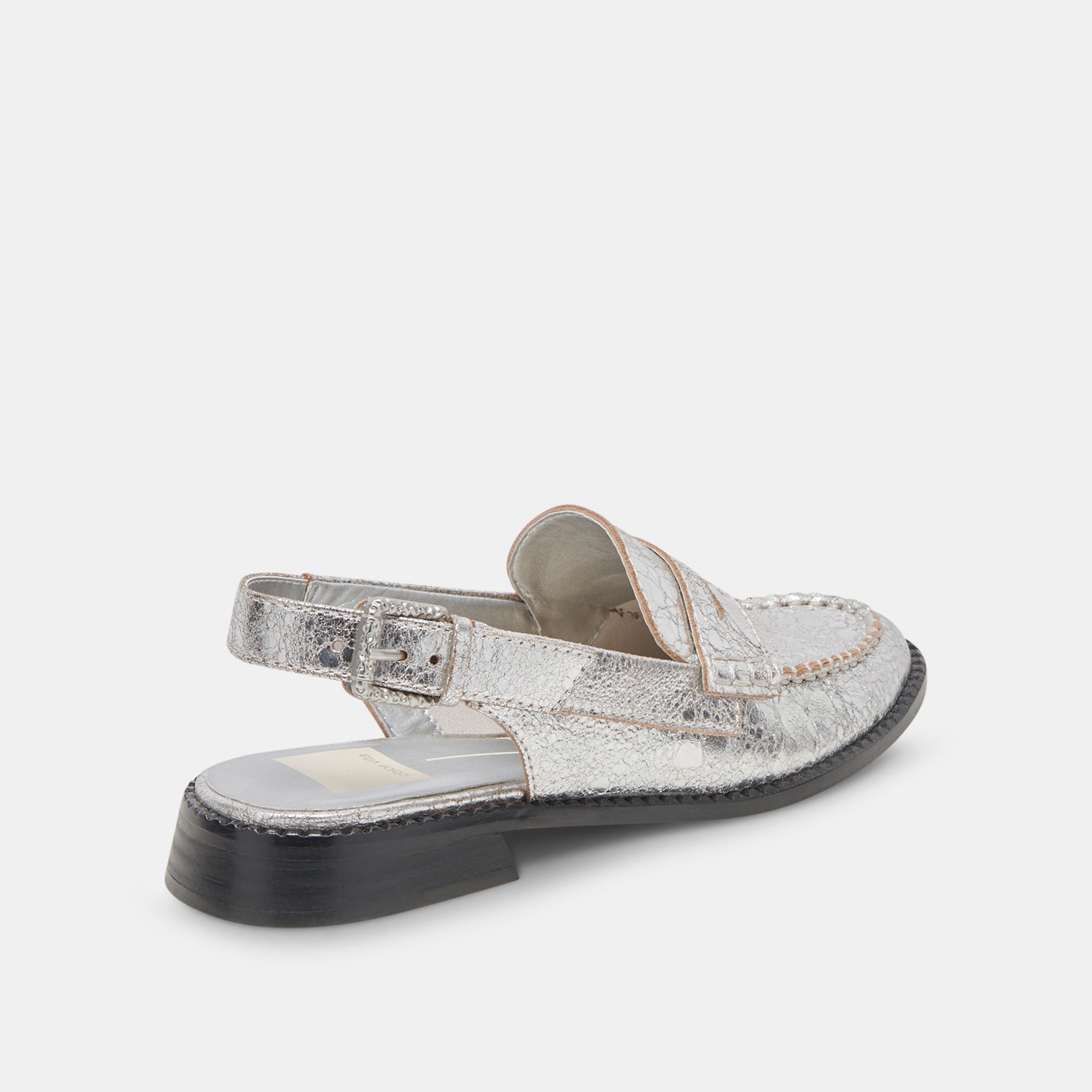 HARDI Women's Wide Loafers in Silver Crackled Leather - Comfortable Slip-On Shoes for Work, Office & Casual Outfits